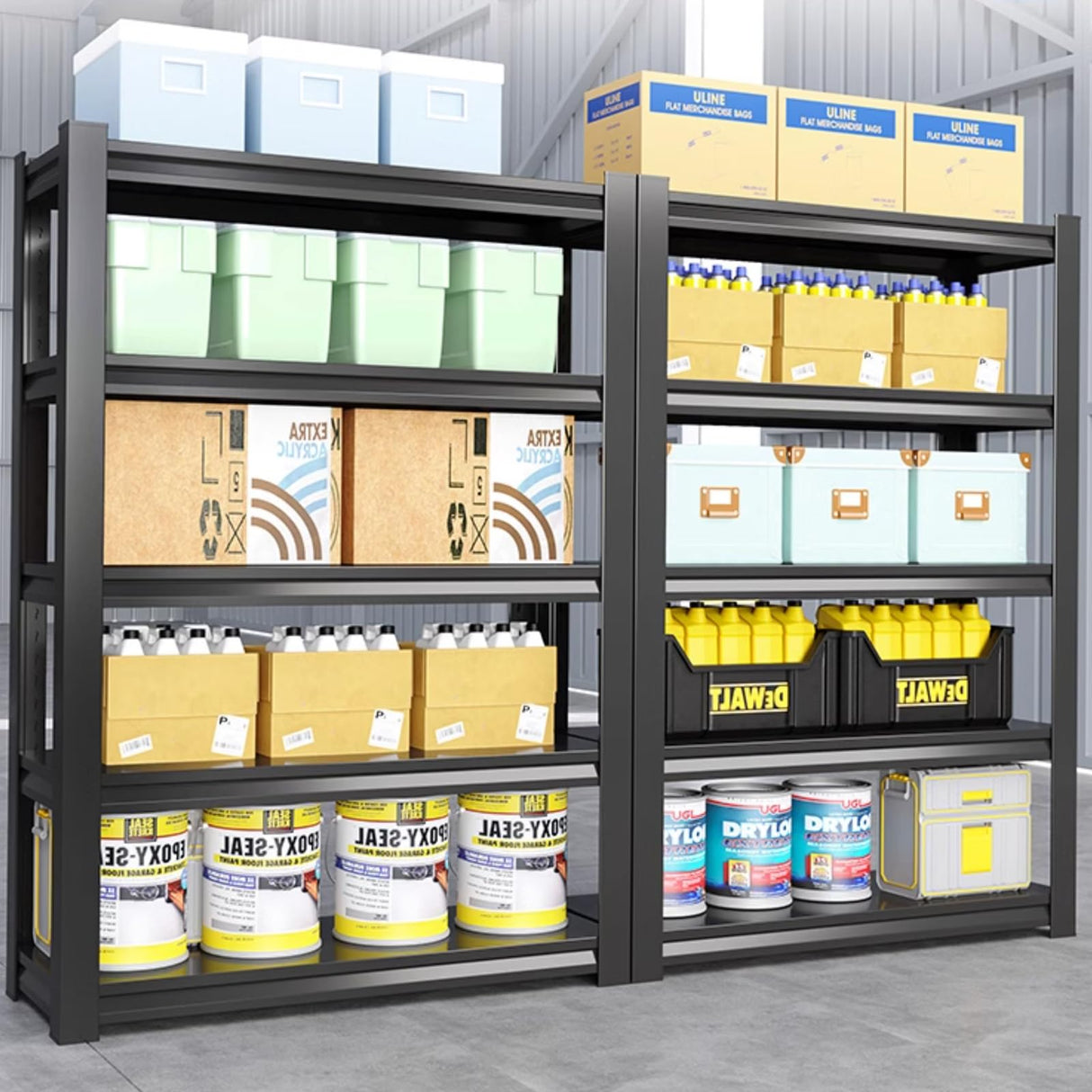 Fssevxi 40" W 5-Tier Garage Shelving Heavy Duty 72" H x 40" W x 18" D Storage Shelves 2000LBS Metal Shelving Unit Adjustable Storage Utility Rack for Warehouse Pantry Kitchen, Black Fssevxi