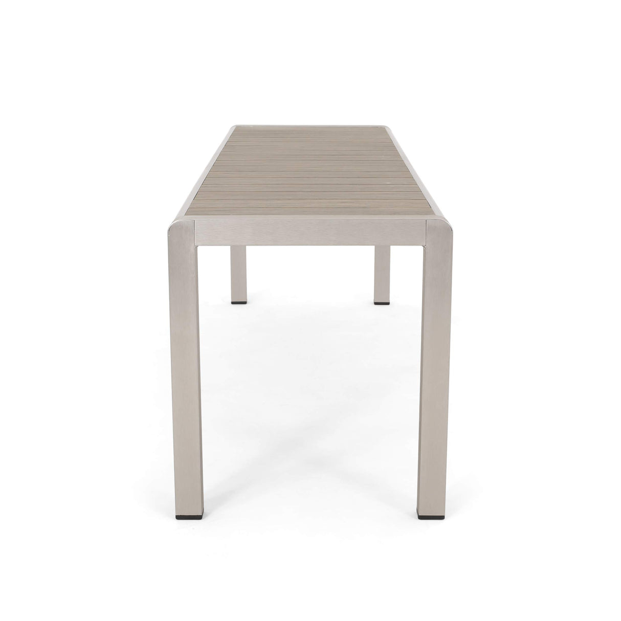Great Deal Furniture Odelia Outdoor Modern Aluminum Dining Bench with Faux Wood Seat, Natural and Silver GDFStudio