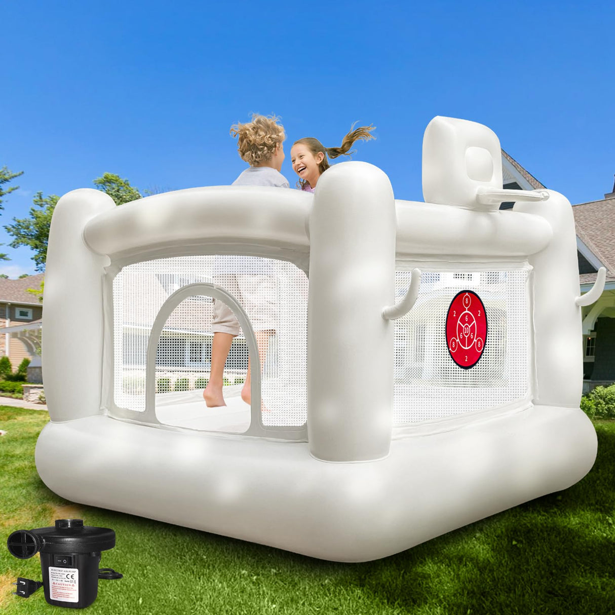White Bounce House for Kids 2-8 Indoor Bouncy Castle with Pump Toddler Bounce House PVC Waterproof Materials Easy to Clean Outdoor Toddler Toys 68 x 68 x 58.2 inch iLink-outer