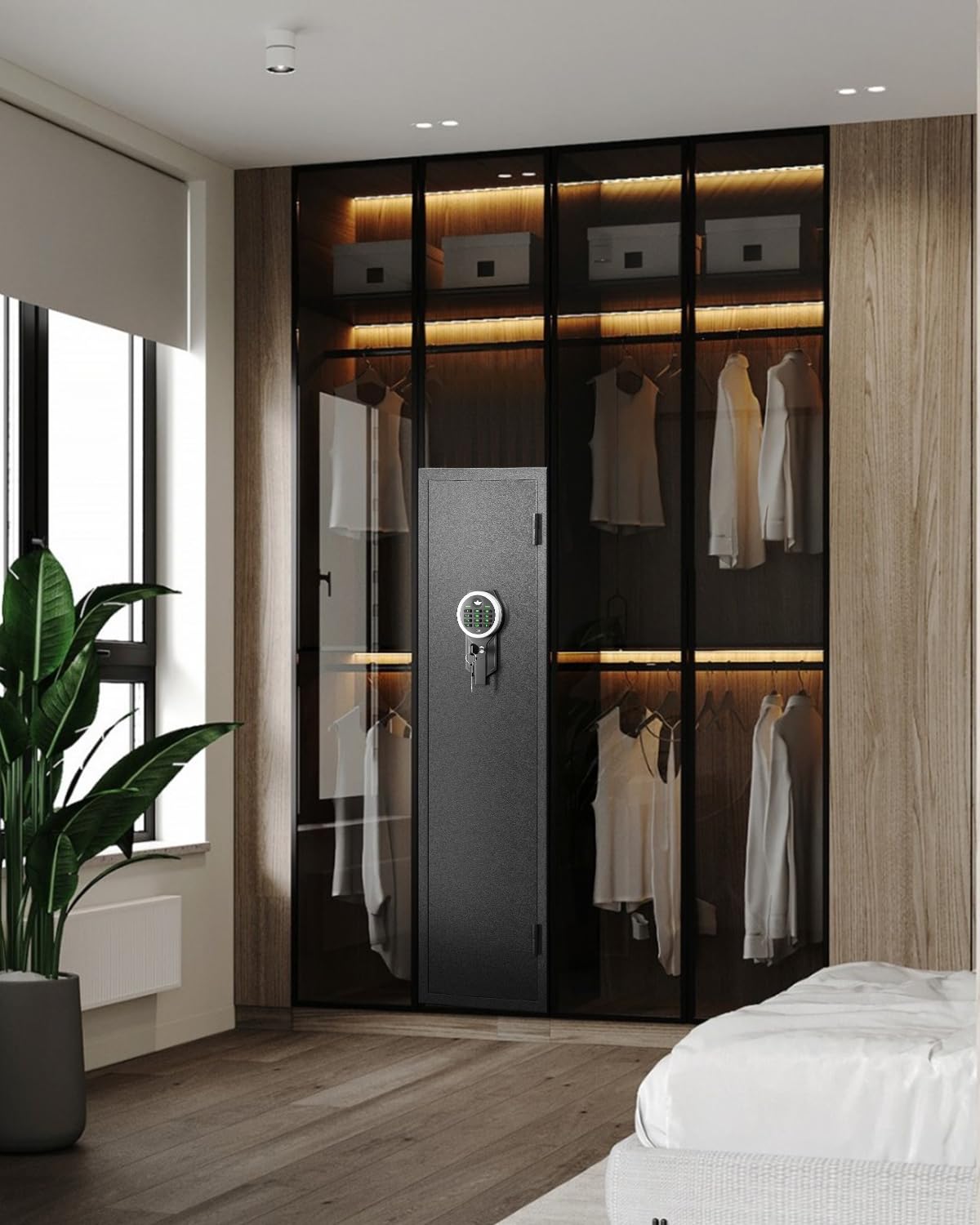 Gun Safe, 2 Rifle Gun Safe, Gun Safes for Home Rifle and Pistols, Quick Access Gun Cabinets with LED Light, Rifle Safe with Adjustable Gun Rack and Removable Shelf Riflewell