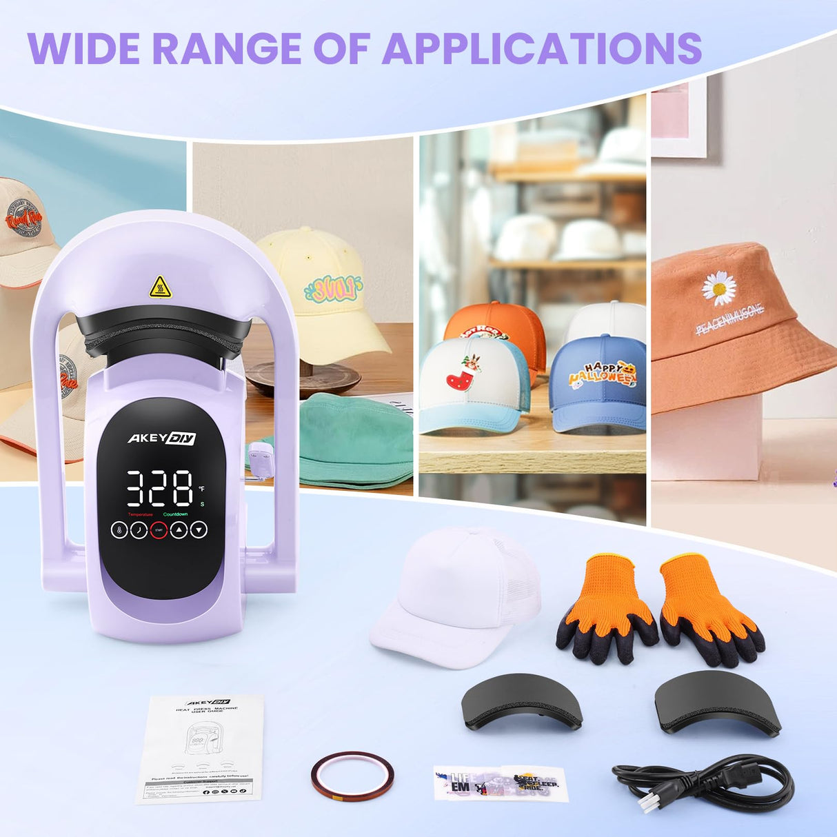 AKEYDIY Auto Hat Heat Press Machine for Caps, Automatic Release & Press, Automatic Hat Press, Heat Press Machine for Caps T-Shirts Bags, DIY Sublimation (Purple) AKEYDIY