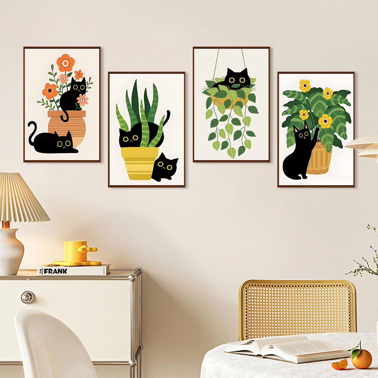 4 Pack Paint by Numbers Kit for Adults with Frame Cat, Framed Paint by Number for Adults Beginner with Wooden Easel, Green Plant DIY Painting by Numbers Canvas Framed for Home Decor 8 x 12 Inch Okarina