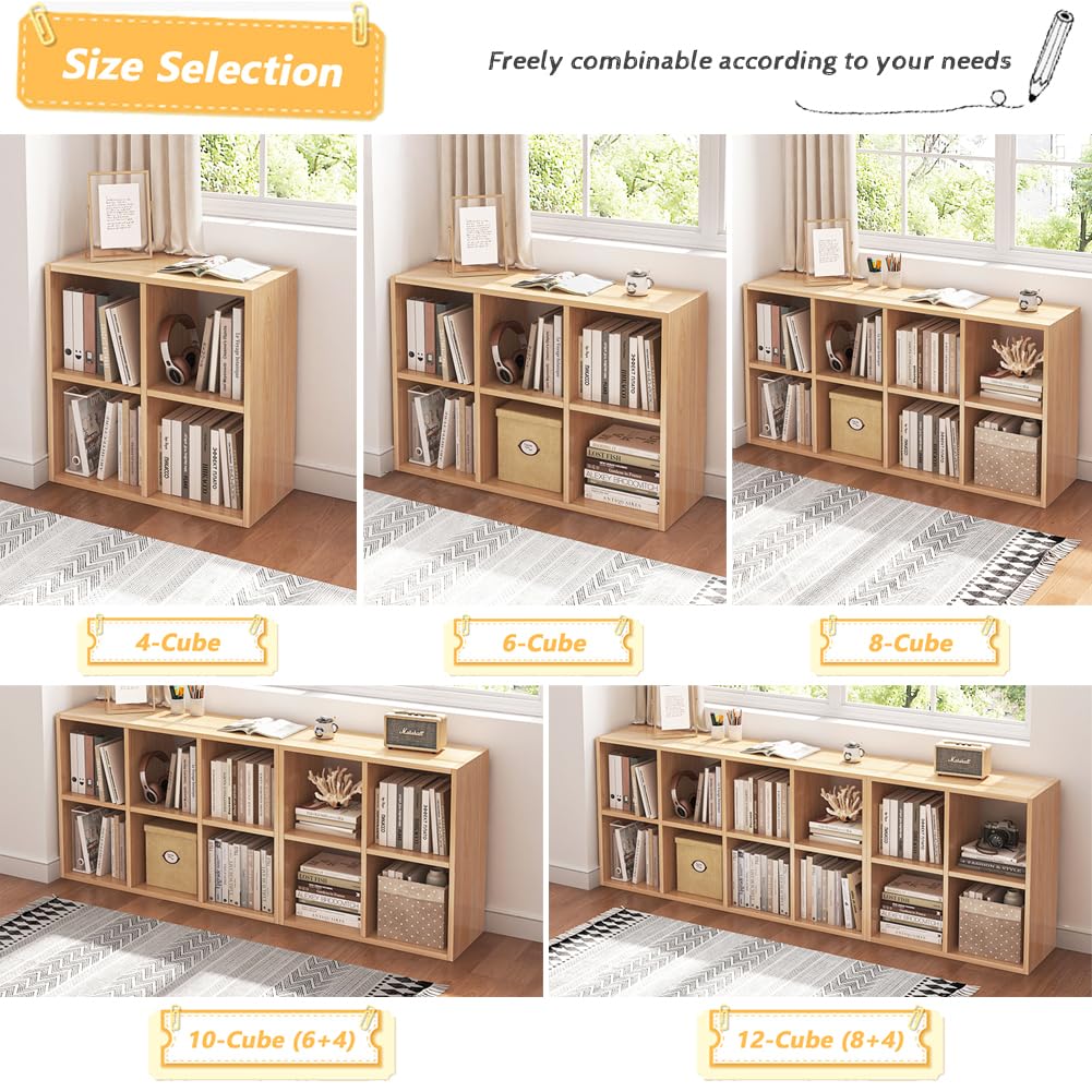 NELYE 6 Cube Organizer Bookcase - Fabric Storage Bins Container, Open Shelf Simple Compartments Bookshelf, Oak NELYE