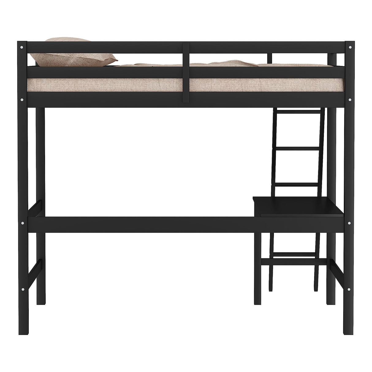 Hillsdale Caspian Black Solid Wood Twin Loft Bed with Built-In Desk for Kids Hillsdale