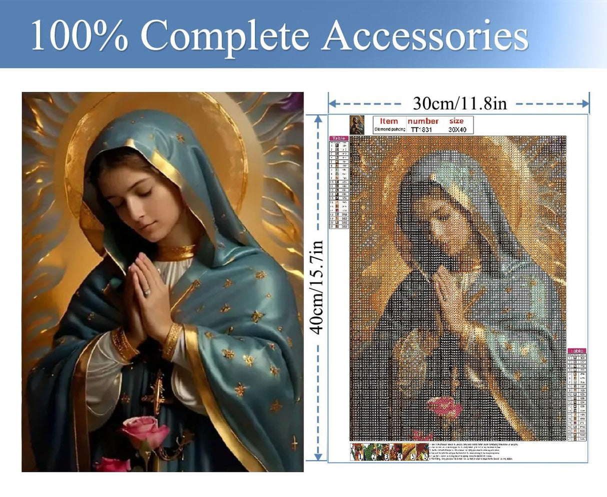 JFYHAB Jesus Diamond Painting Kit, Full Drill 5D Pray Virgin Mary Diamond Dots Arts Crafts Set Religious Belief Diamond Painting with Gem for Adult Beginner Virgin Mary Room Decor 12X16 inch JFYHAB