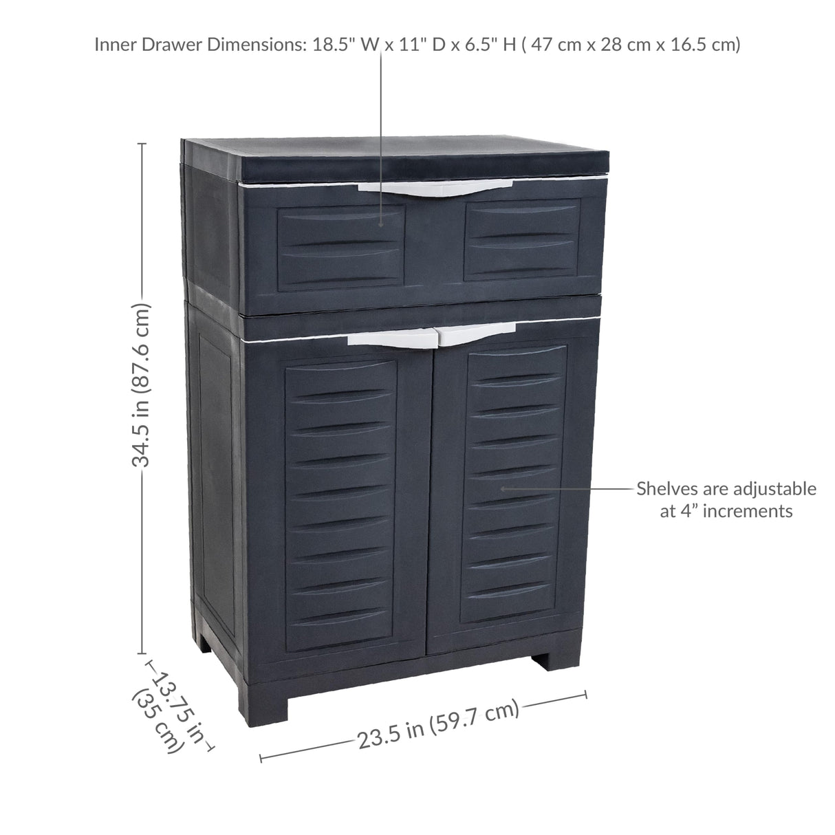 Sunnydaze Plastic Garage Storage Cabinet with Adjustable Shelf - 34.5" H - Garage, Office, Home, Laundry Room - Gray Sunnydaze Decor