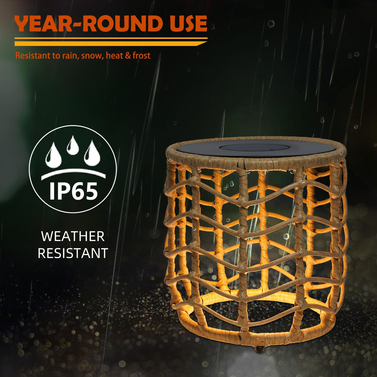 Solar Yard Boho Solar Nesting Tables with Built-in Lights - Set of 2, Weather-Resistant Wicker for Patio, Porch, Garden, Perfect Side Table for Outdoor Living, Natural & Stylish Design Solar Yard