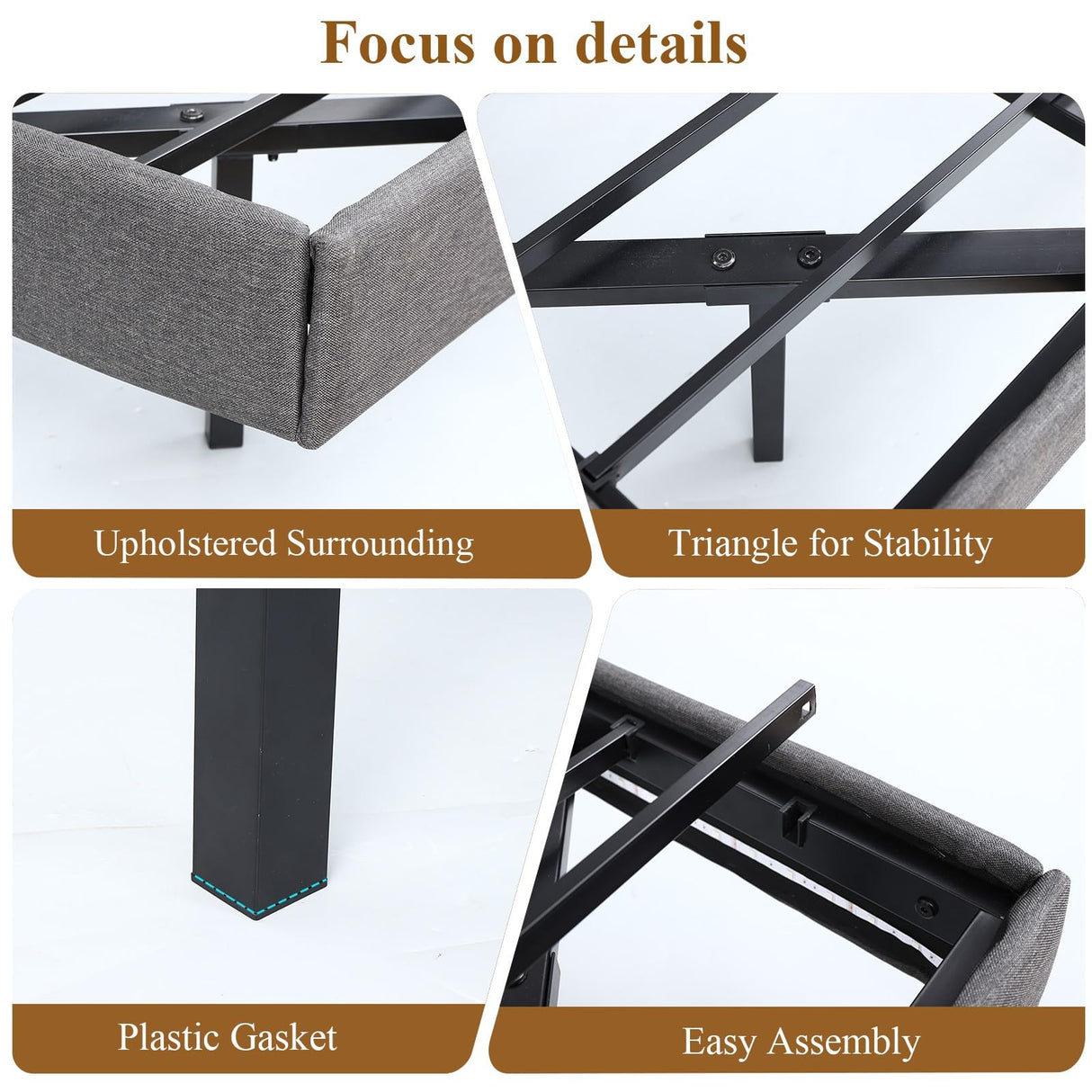 Gyfimoie Modern Grey King Floating Bed Frame with LED Lights and Double Beam Support Gyfimoie