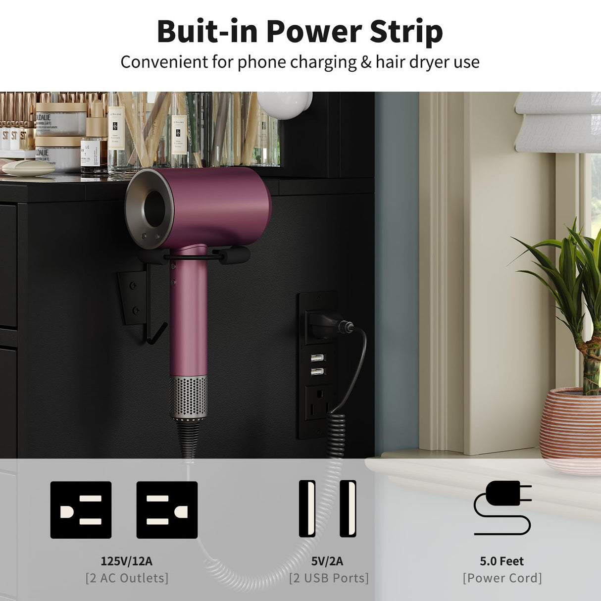 Yanosaku 15 Drawers Vanity Desk with Power Outlet, Makeup Table with Mirror and 13 LED Lights, 3 Color Lighting Modes, Brightness Adjustable, Glass Top Dressing Table, Vanity Set for Bedroom (Black) Yanosaku