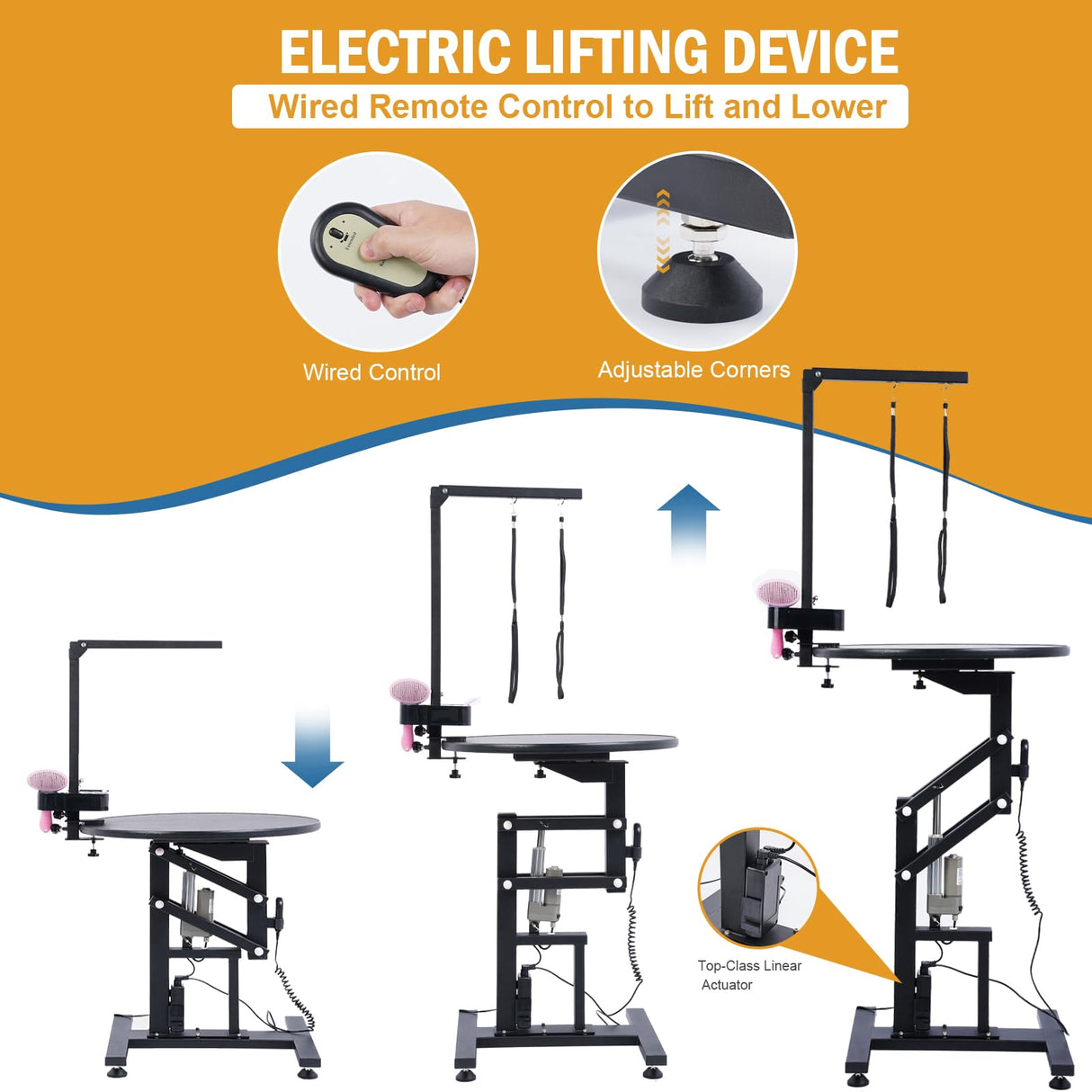 24" Electric Dog Grooming Table with Wired Remote Control, Professional Heavy Duty Pet Grooming Table for Dogs at Home, Adjustable Overhead Arm & Tool Organizer, Small Pet Grooming Station URBANVISTA