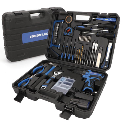 COMOWARE 16.8V Cordless Drill Tool Kit, 153Pcs Drill Set Combo Kit Tool Box with Battery for Home Repair Basic Houshold Handwork