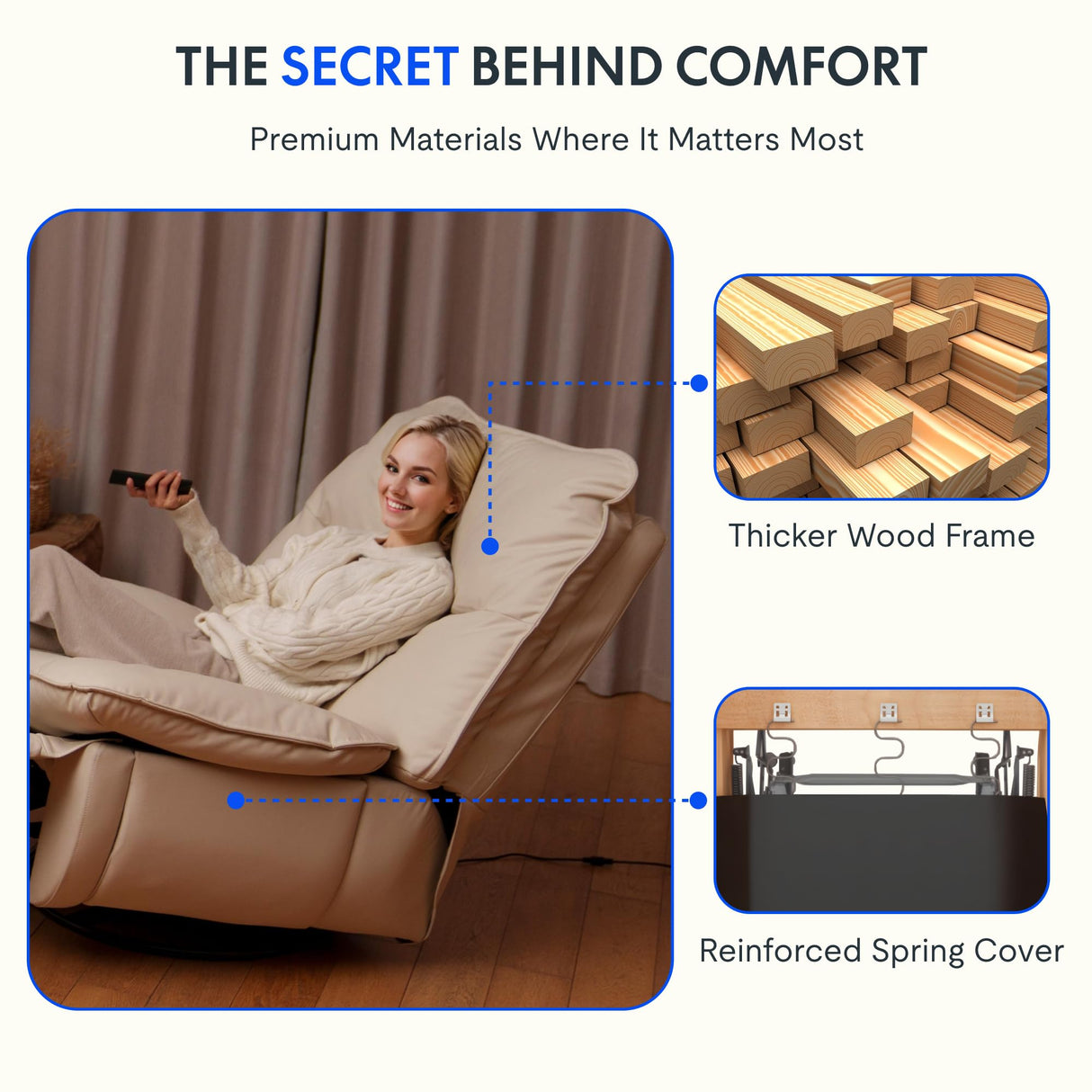 FLEXISPOT XRC7 Swivel Rocker Recliner Chair, 360° Swivel Oversized Armless Recliner Gaming Chair, Award-Winning Design with Premium PU Leather Upholstery for Living Room Gaming Room, Beige FLEXISPOT