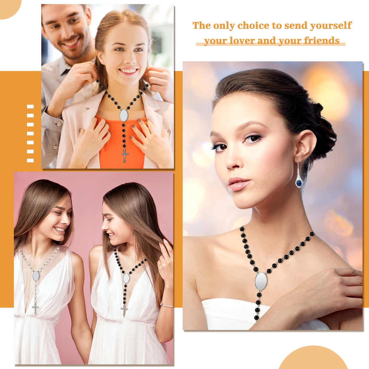 Sublimation Blanks Rosary Beads Necklace Set Catholic Rosary Printable Insert Rosary Necklace Prayer Beads Rosary with Sheer Organza Bags for Baptism Women Men Jewelry Gifts DIY Making (24 Set) Taiyin