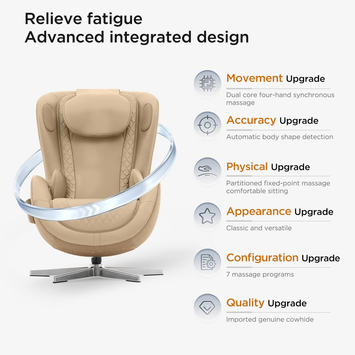 Nouhaus NOU Campo Heated Massage Chair,Full Body Massaging Zero-Gravity Leisure Recliner with Low-Noise 3D Massage and Dual Sound Systems Modern Massage Chairs (Mellow Sand) Nouhaus