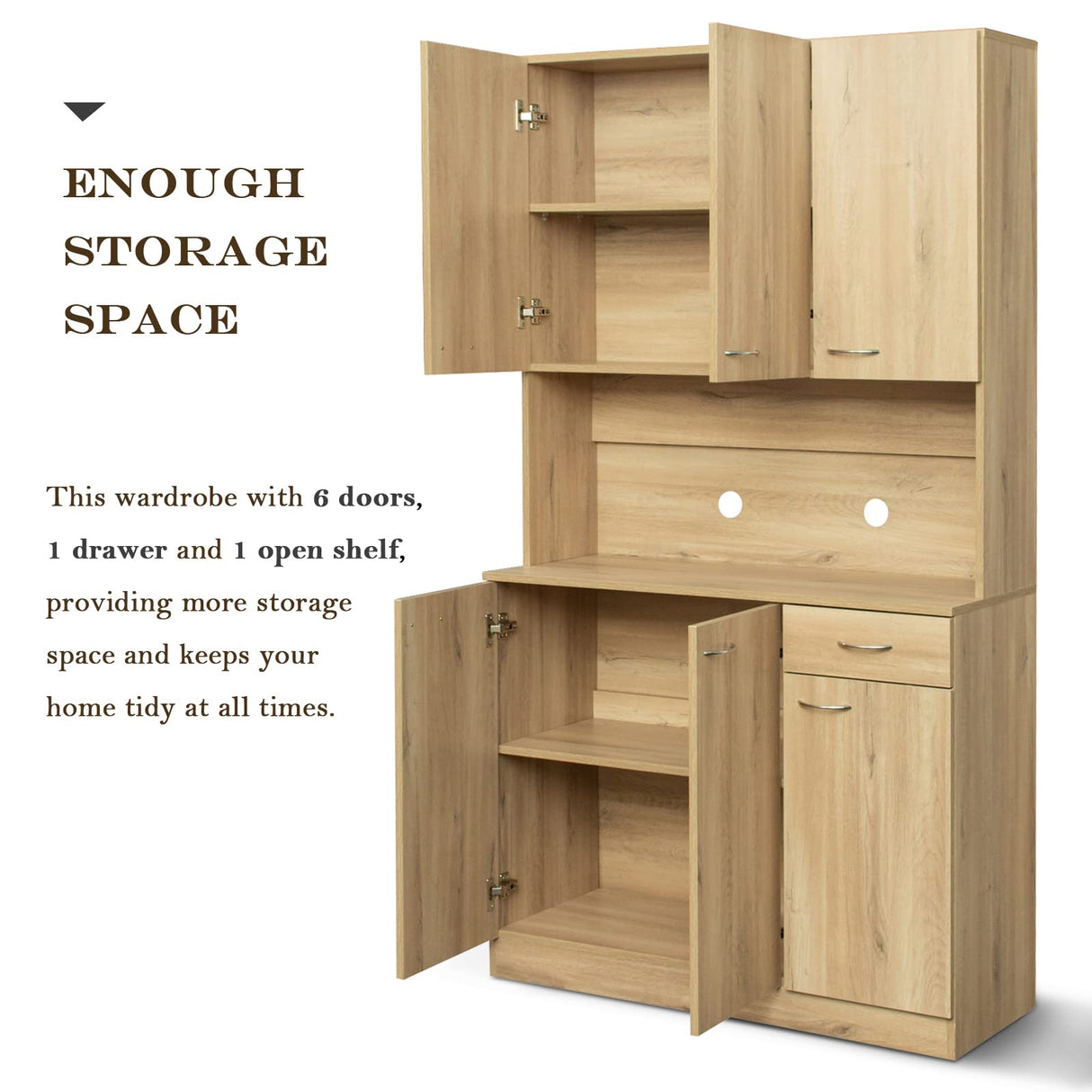 SoarFlash 71” Kitchen Pantry Buffet Freestanding Hutch Storage Cabinet Wood Sideboard Cupboard with 6 Doors,1 Drawer for Home, Dining Room,Brown SoarFlash