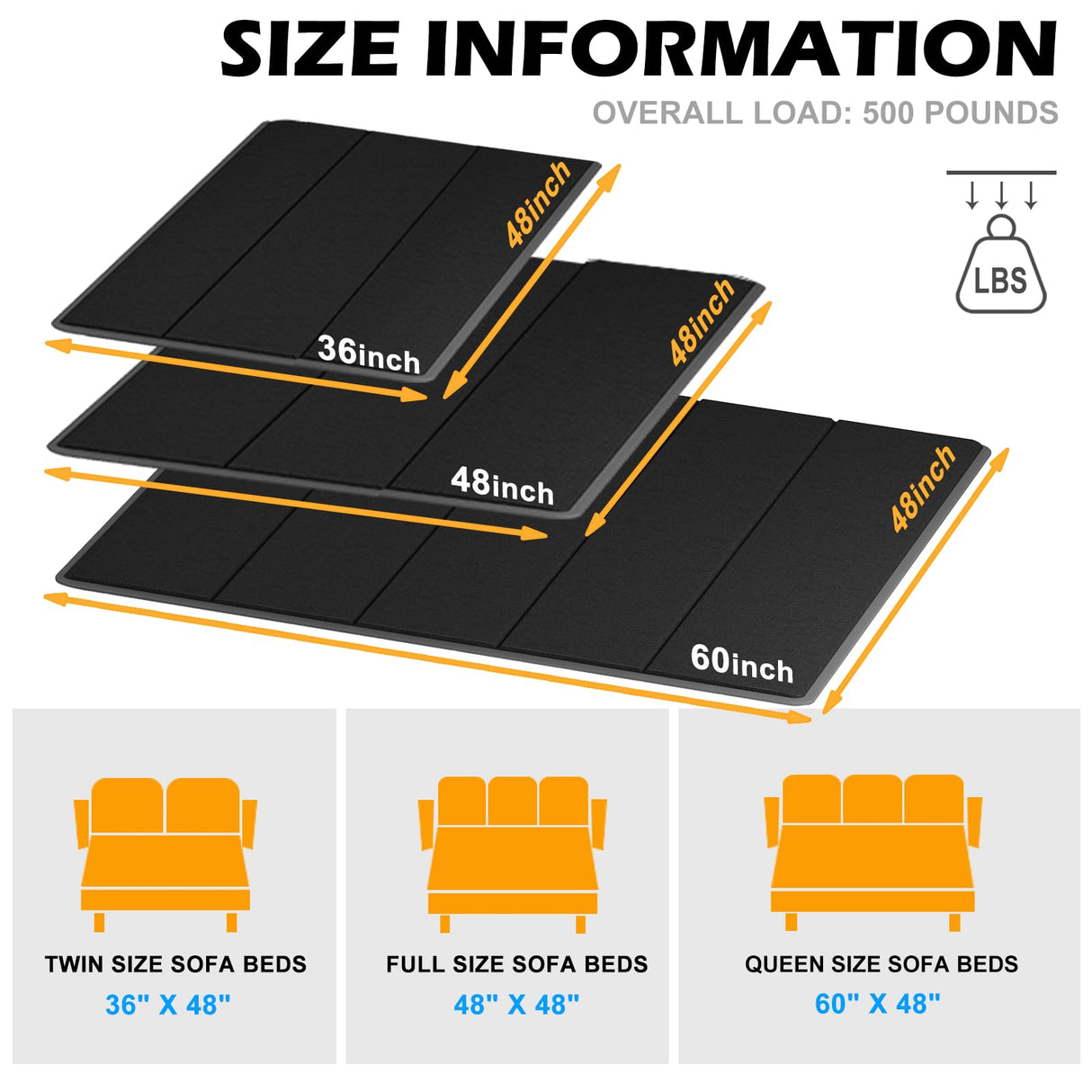 LAVEVE Sleeper Sofa Support Board 48''x60'' Queen Size, Heavy Duty Solid Wooden Mattress for Pull Out Sofa Bed, Foldable Design Bunkie Board Couch Accessories, Enhanced Weight-Bearing Capacity LAVEVE