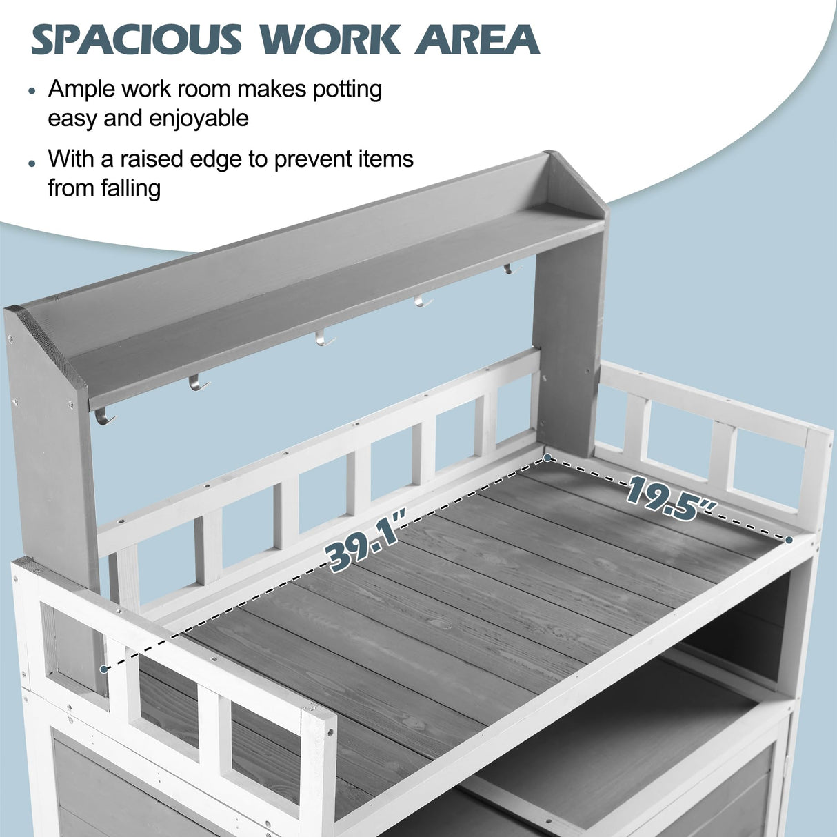 GRAVFORCE Outdoor Potting Bench Table, Garden Potting Benches for Outside Planting Work Bench Table Wooden Storage Plant Table Cabinet Gardening Table for Patio, Garden, Greenhouse, Backyard (Gray) GRAVFORCE