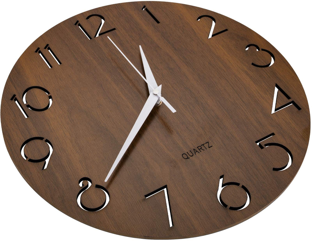 Nicunom 12 Inch Wooden Wall Clock, Cut-Out Numbers Design, Rustic Country Style Wall Clocks, Silent Non-Ticking, Decor for Home Living Room Bedroom Kitchen Office - Battery Operated Nicunom
