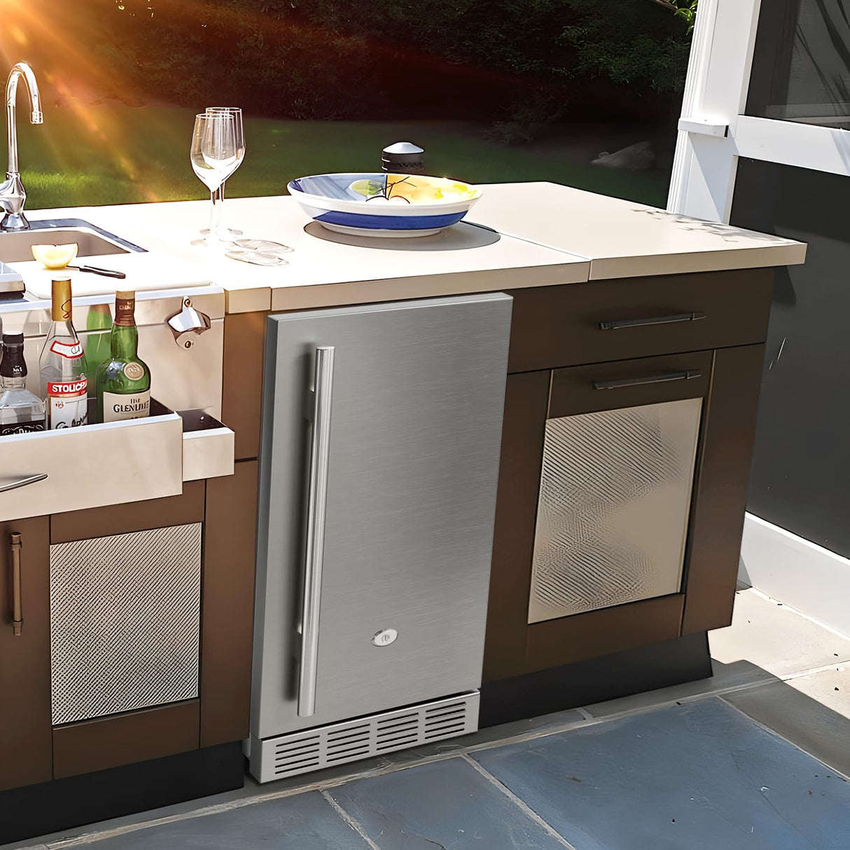 cureder 15 Inch Outdoor Refrigerator, Weather Proof Stainless Steel Beverage Beer Cooler Under Counter Fridge, Indoor/Outdoor Refrigerator with 3 Shelves for Patio Kitchen and Commercial Use cureder