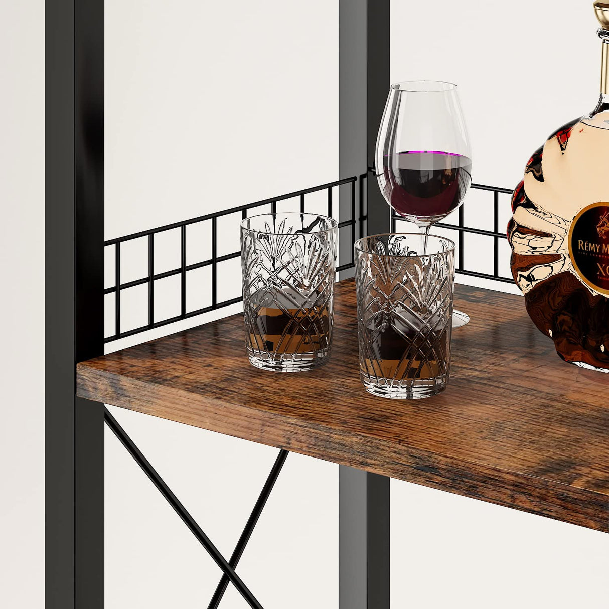 Homeiju Wine Rack Freestanding Floor, Bar Cabinet for Liquor and Glasses, 4-Tier bar Cabinet with Tabletop, Glass Holder, Storage Drawer and Wine Storage for Home Bar(Patent No.D1009580) Homeiju