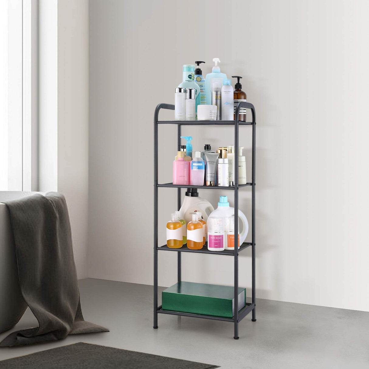 MAX Houser Storage Rack with Shelf,Industrial Style Extendable Plant Stand, Standing Shelf Units for Kitchen, Bathroom, Office,Living Room, Balcony, Kitchen (Charcoal Gray, 4 Tier)