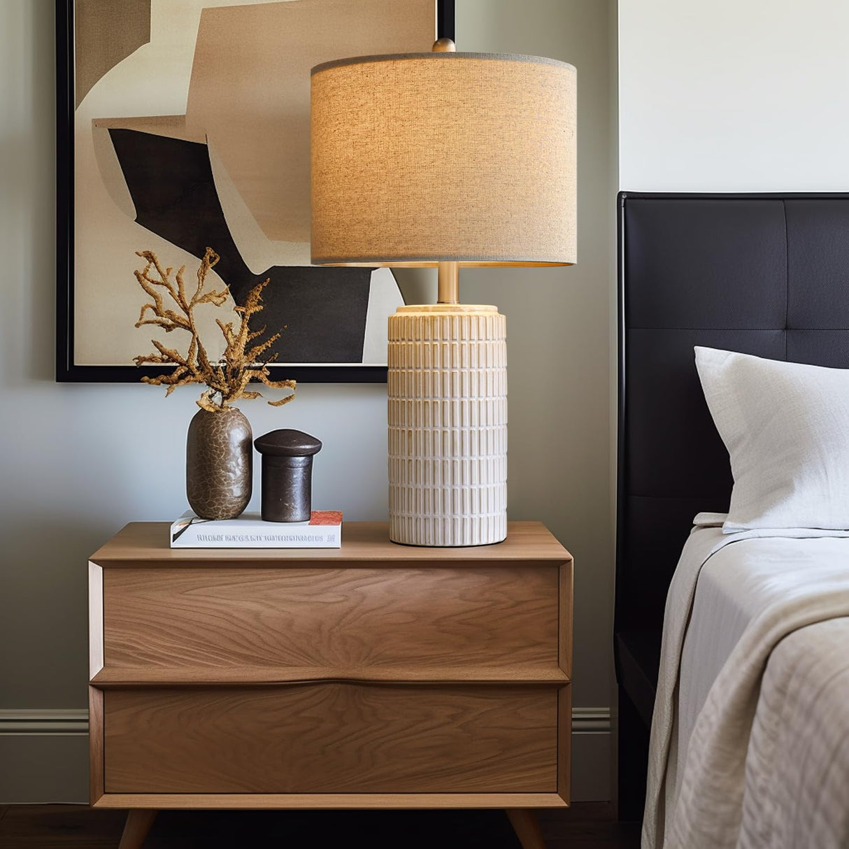 PoKat 23" Modern Ceramic Table Lamp Set of 2 for Living Room White Desk Lamps for Bedroom Farmhouse Bedside Nightstand Bedside Lamp End Table Lamps Beige PoKat