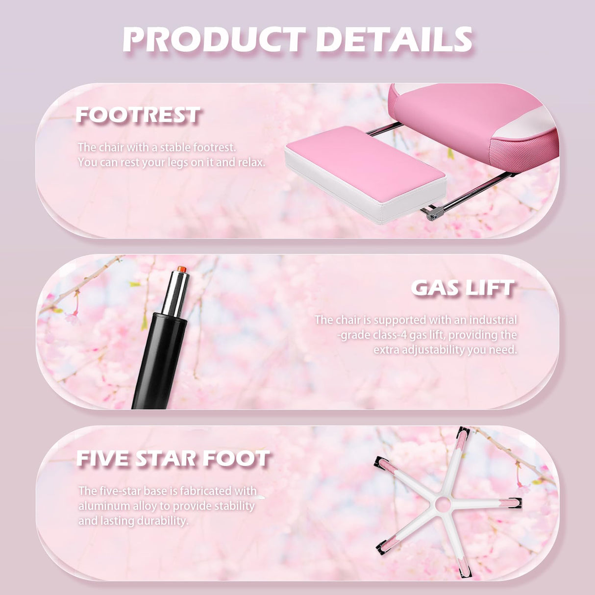 LEMBERI Pink Gaming Chair with footrest, Kawaii Cute Pink Gamer Chair for Girl,Girls Video Game Chairs,Computer Gaming Chair with Headrest and Lumbar Support LEMBERI