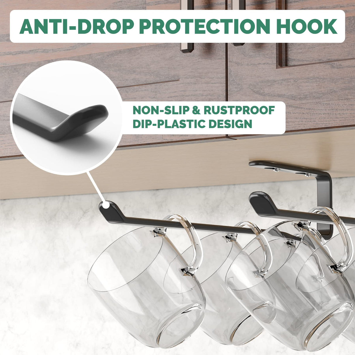 Amazer Coffee Mug Holder Under Cabinet 3 Pack, Metal Sturdy Mug Rack Under Shelf Organizer, Display Hanging Cup Storage Hooks for Bar Kitchen Utensils/Wine Glasses/Tea Cup, Black Amazer