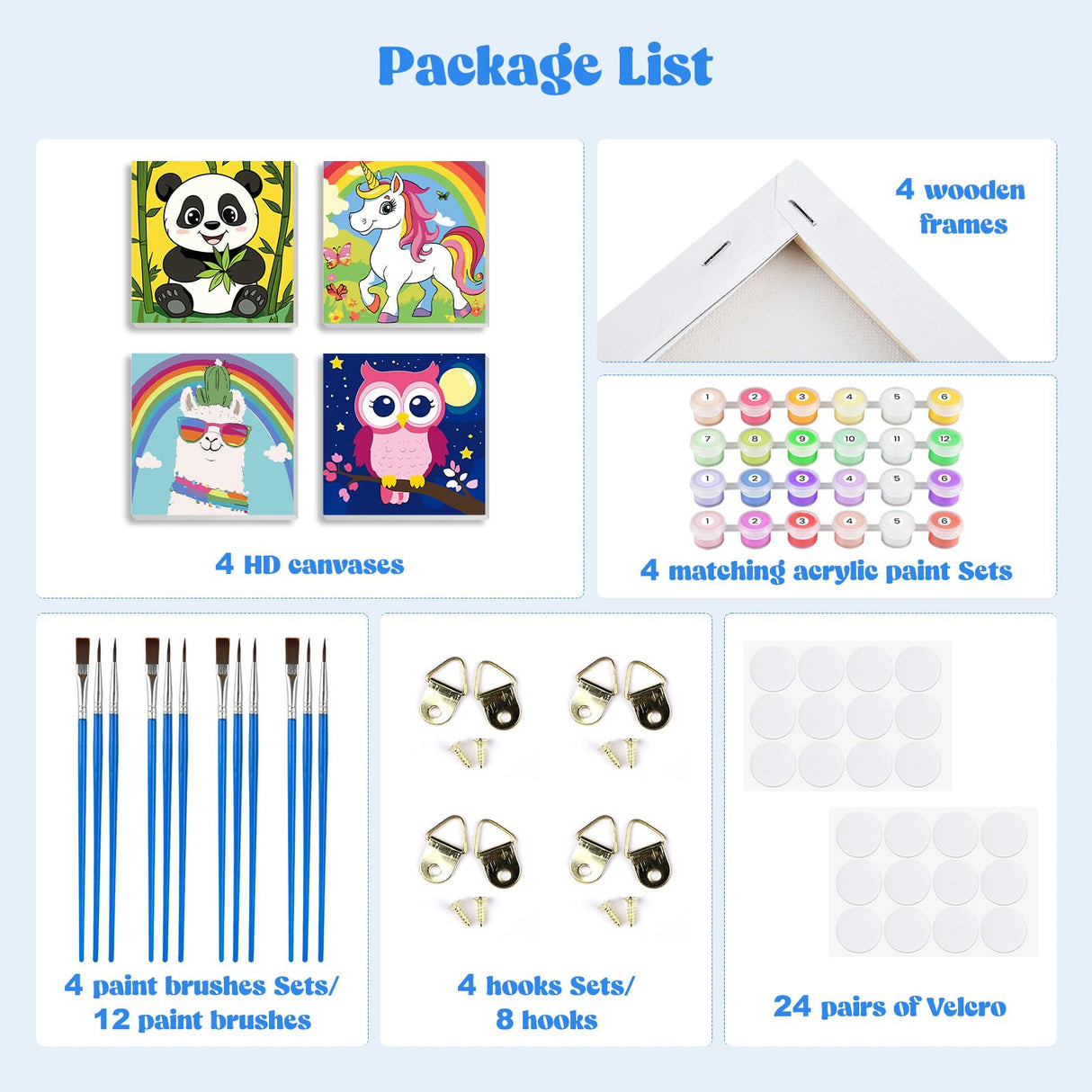 MXJSUA 4 Pack Cute Cartoon Animals Paint by Numbers Kit with Framed Canvas for Ages 6-12 Kids, Paint by Numbers Kits for Children Beginners, Acrylic Oil Painting for Home Wall Decor Gift (8x8 inch) MXJSUA