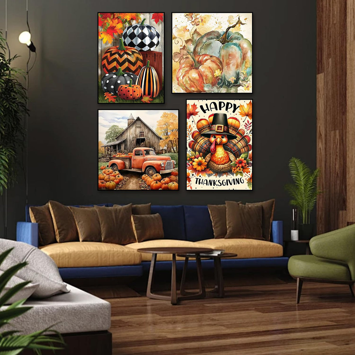 Diamond Painting Kits for Adults - 4 Pack Thanksgiving Pumpkin Turkey DIY 5D Fall Diamond Art Kits Full Drill Diamond Dots Paintings with Diamonds Gem Art and Crafts Home Decor 12x16inch(14X14inch) Fairyland JinWenn