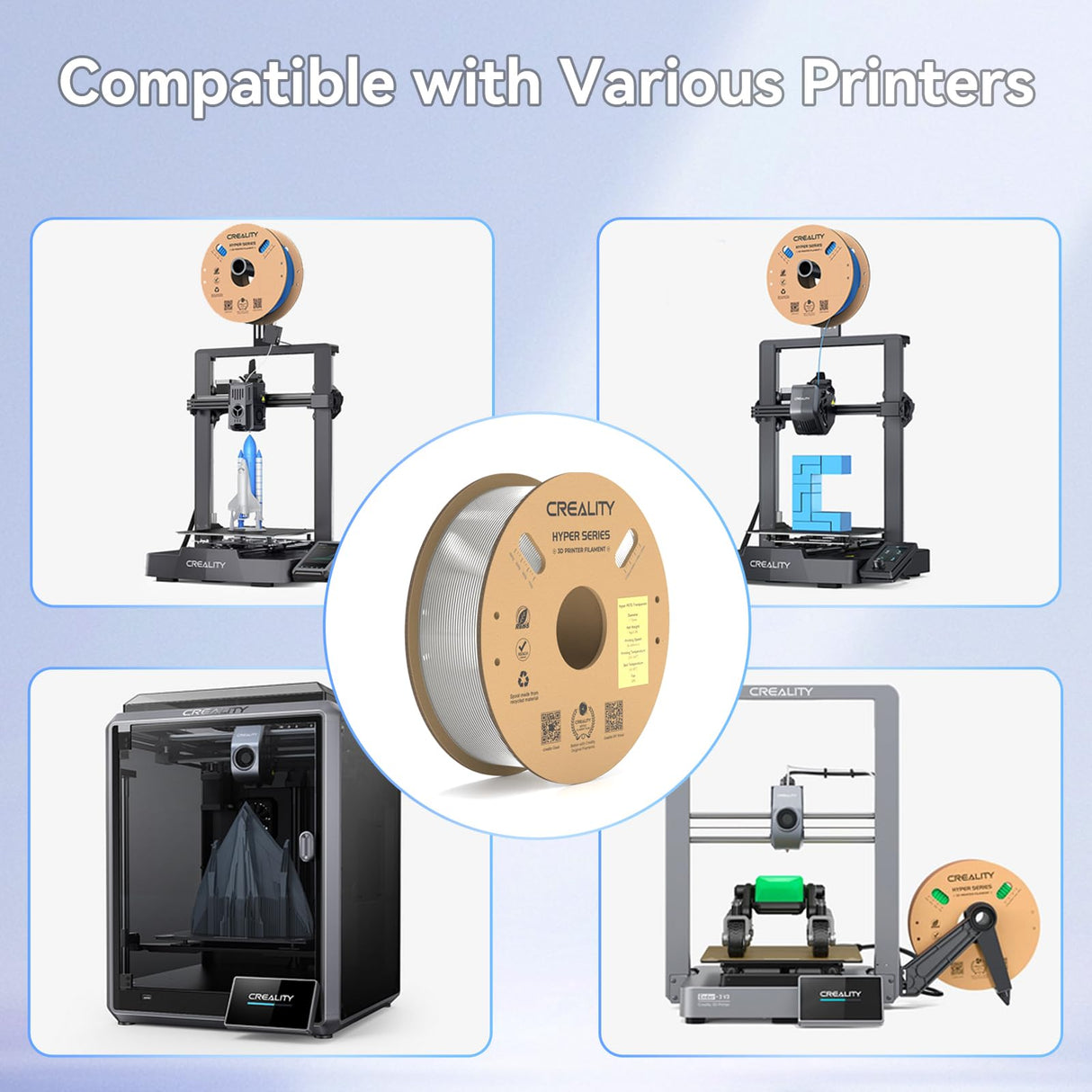 Official Creality Hyper PETG Filament Clear 1.75mm, High Speed 600mm/s 3D Printer Filament PETG, 1kg(2.2lbs)/Spool, Dimensional Accuracy ± 0.05 mm (Transparenrt) Creality