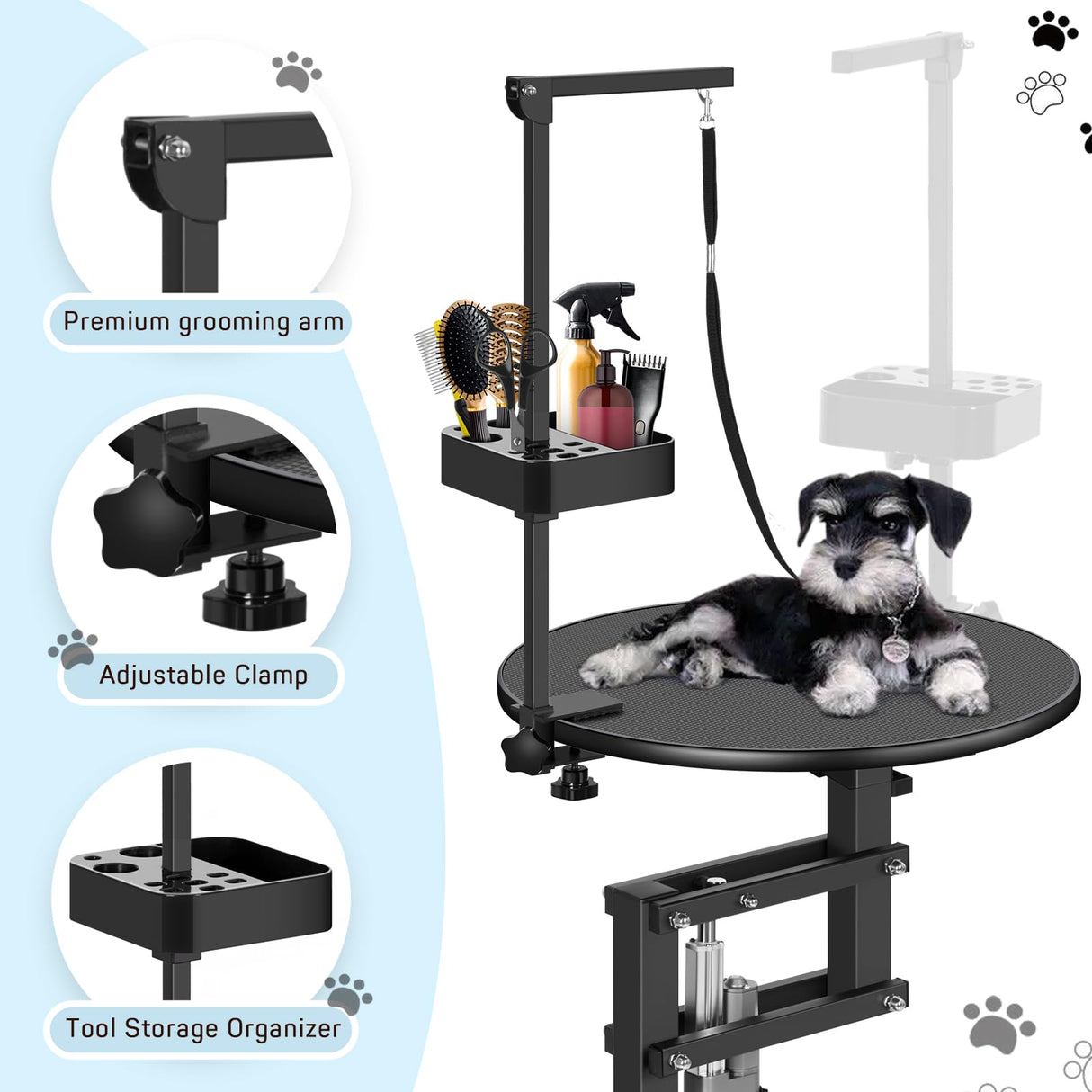 PullaFun 24" Electric Dog Grooming Table, Adjustable Overhead Arm Dog Grooming Table, Rotating Desktop Pet Grooming Table, Suitable for Household Dogs, Non-Slip Table, Black PullaFun