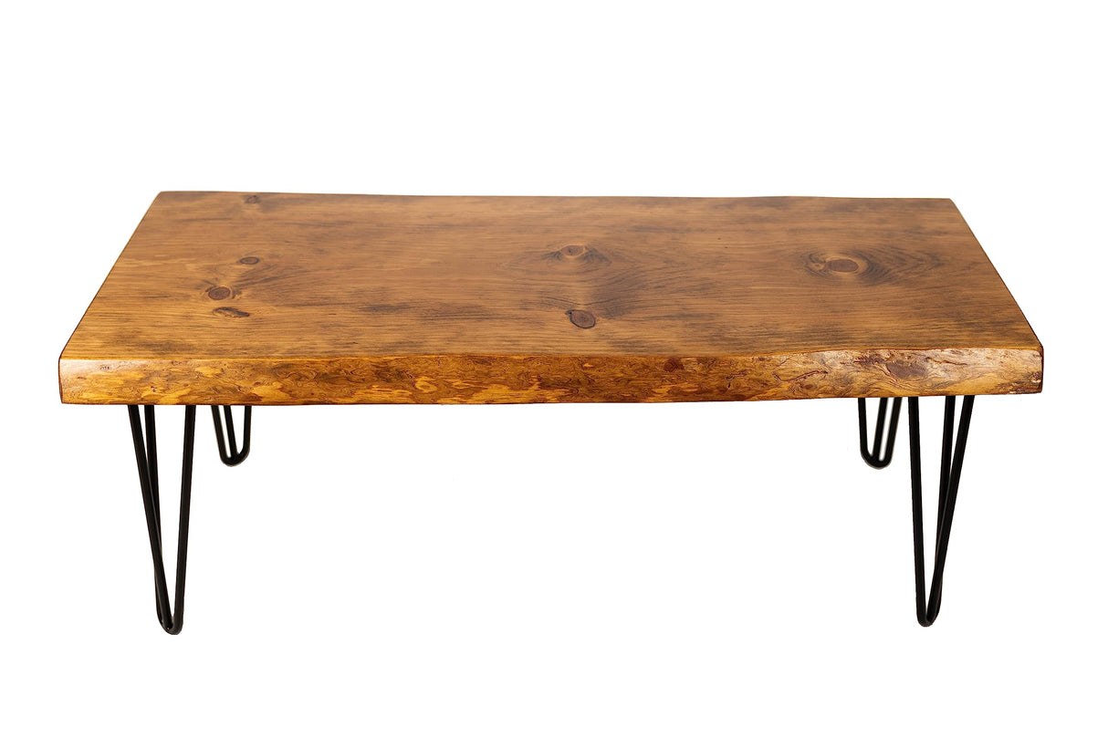 SRL Rustic Logwerks Hairpin Leg Wood Coffee Table - Live Edge Coffee Table for Home & Kitchen— Handcrafted Wooden Rustic Furniture (Honey Pine & Black) SOUTHERN RUSTIC LOGWERKS