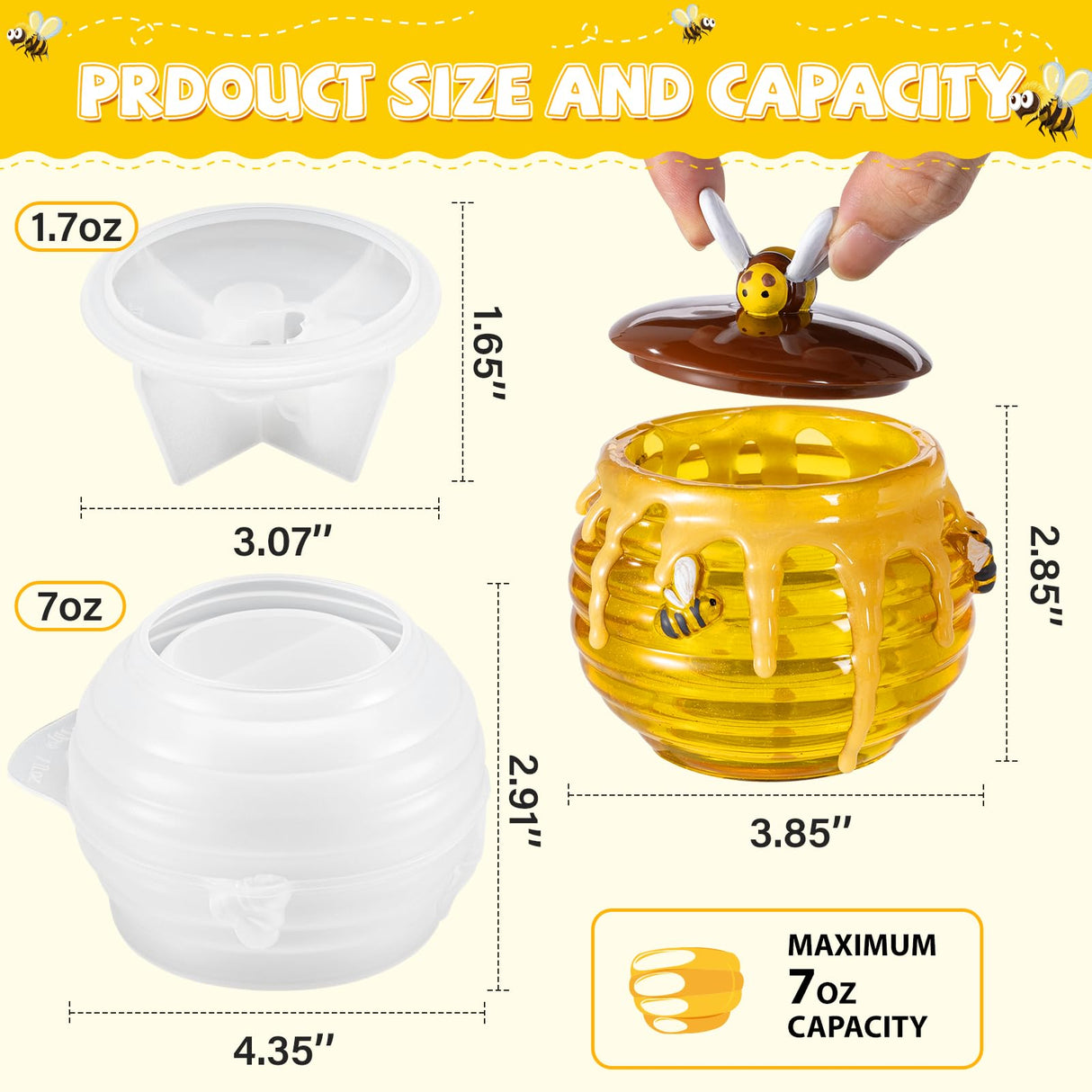 LET’S Resin Honey Jar Resin Molds Silicone, Large Resin Jar Molds with Lid and Bee, Honeycomb Shape Jar Molds for Epoxy Resin Casting Craft, Container Pot,Candle Holder,Party Favors,Christmas Gifts LET'S RESIN
