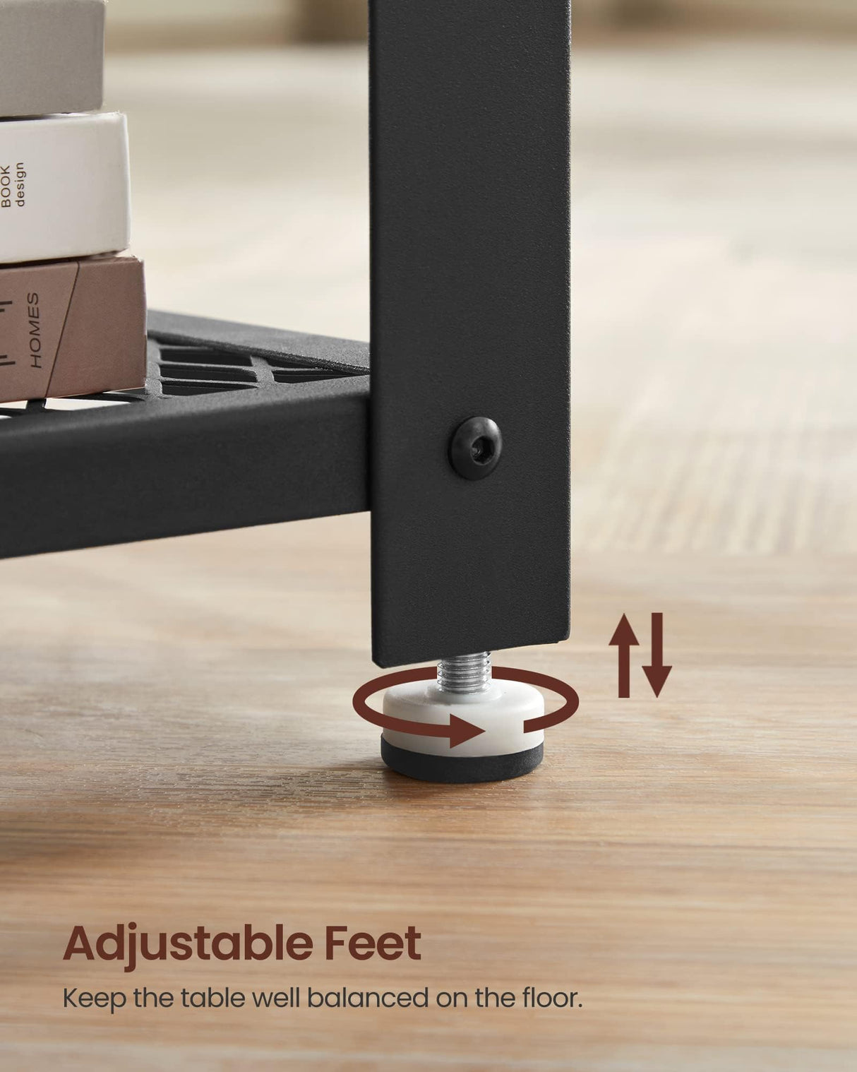 VASAGLE Side Table, 2-Tier Nightstand, End Table with Mesh Shelf, Steel Frame, Adjustable Feet, for Living Room, Bedroom, Industrial Style, Rustic Brown and Black ULET41X, 17.7 x 17.7 x 21.6 Inch VASAGLE