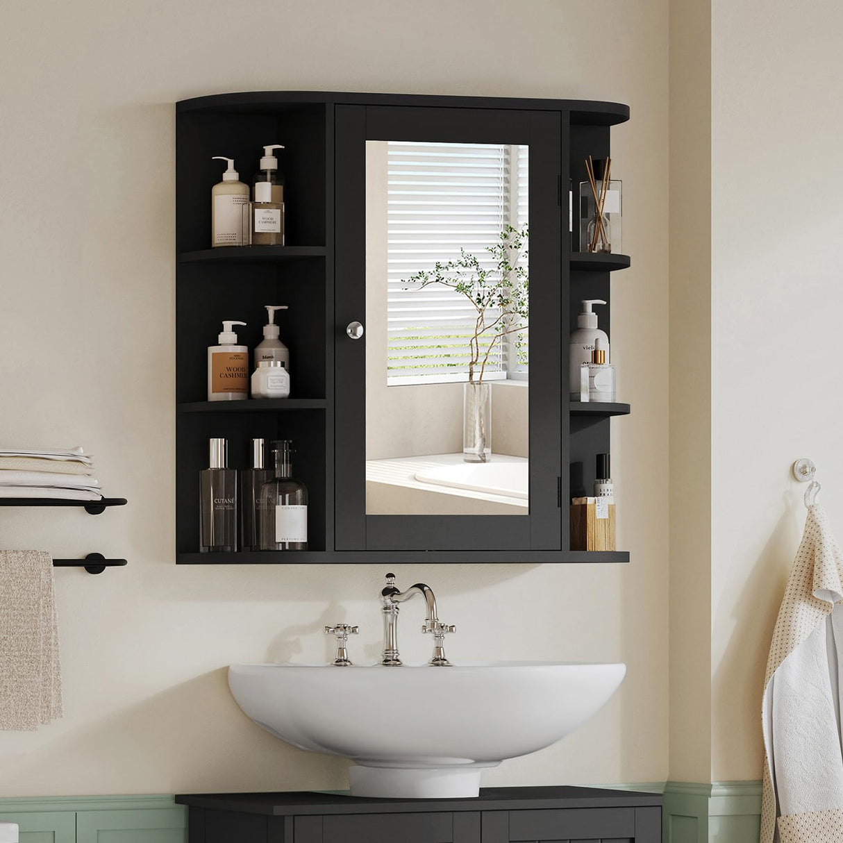 TEENFON Medicine Cabinet Mirror with Door & Adjustable Shelves, Bathroom Medicine Cabinet with Mirror, Medicine Cabinets for Bathroom, Black TEENFON