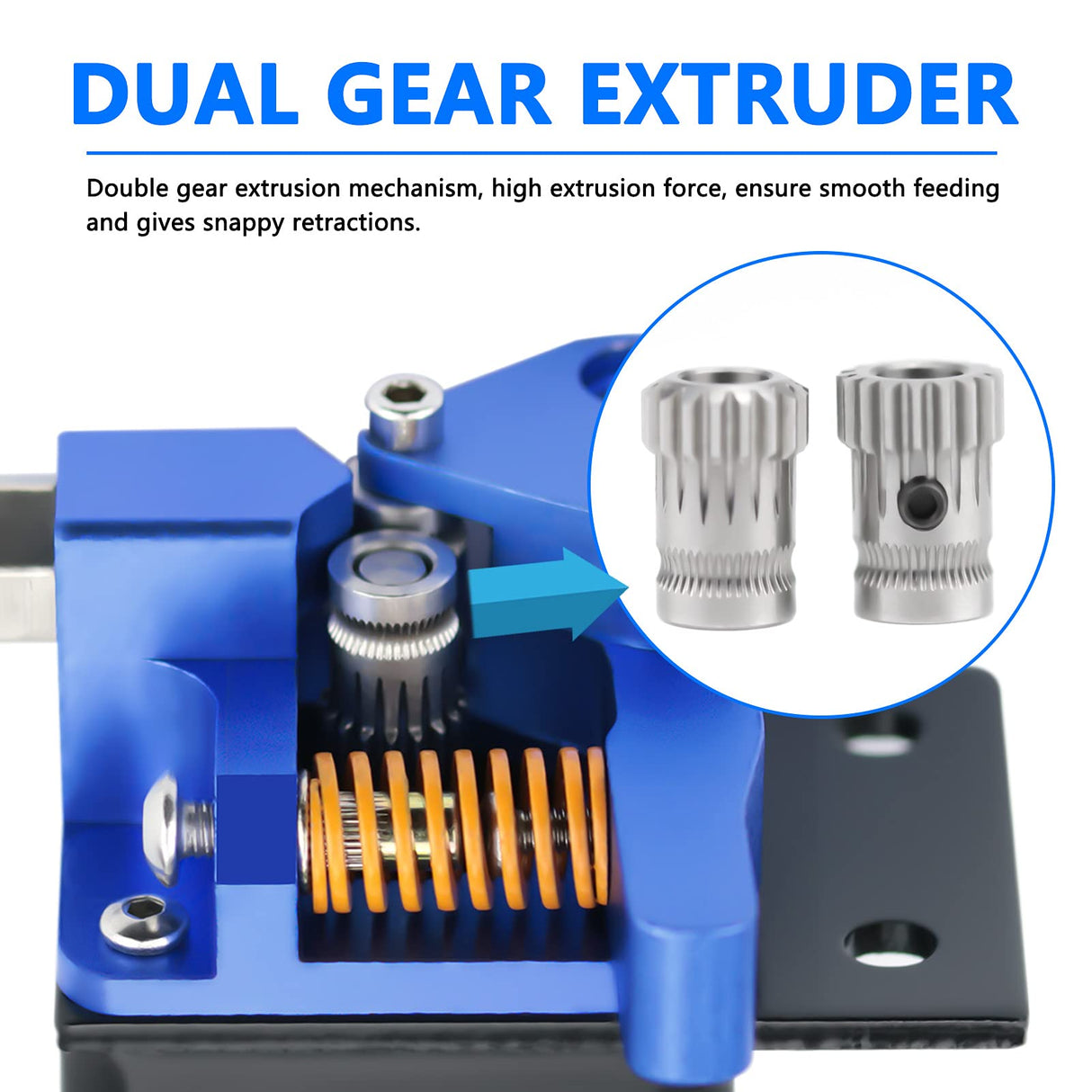 Haldis 3D Dual Gear Extruder, Upgraded Aluminum Alloy Block Bowden Extruder 1.75mm Filament for Creality Ender 3 Cr10 Cr-10 Pro Cr-10s Tornado Xirbbo