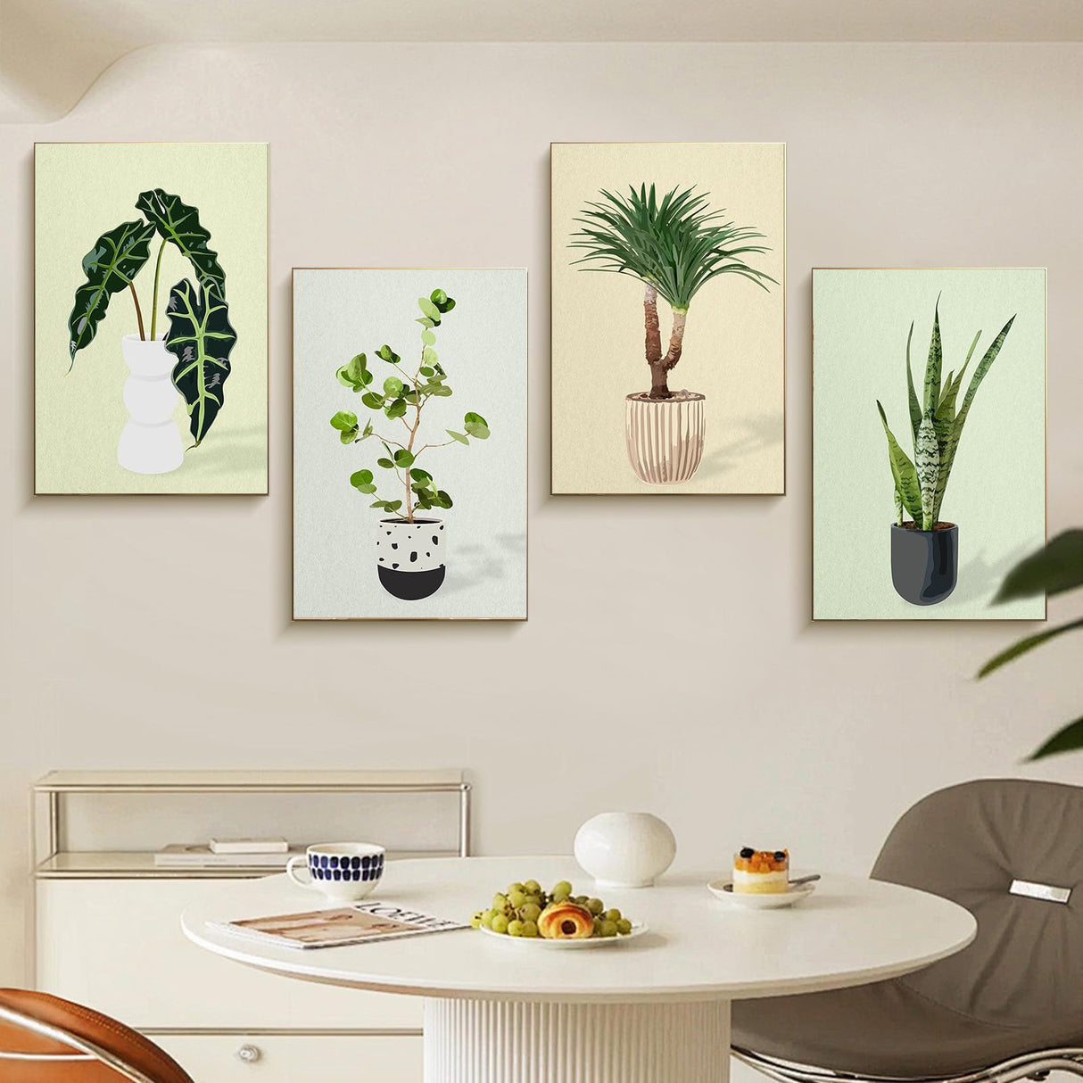 Fountor 4 Pack Framed Paint by Numbers Kit for Adults Beginners with Wooden Easel, DIY Green Plant Paint by Number Kit with Frame, Simple Plants Painting by Numbers for Home Wall Decor, 8x12 inch Fountor