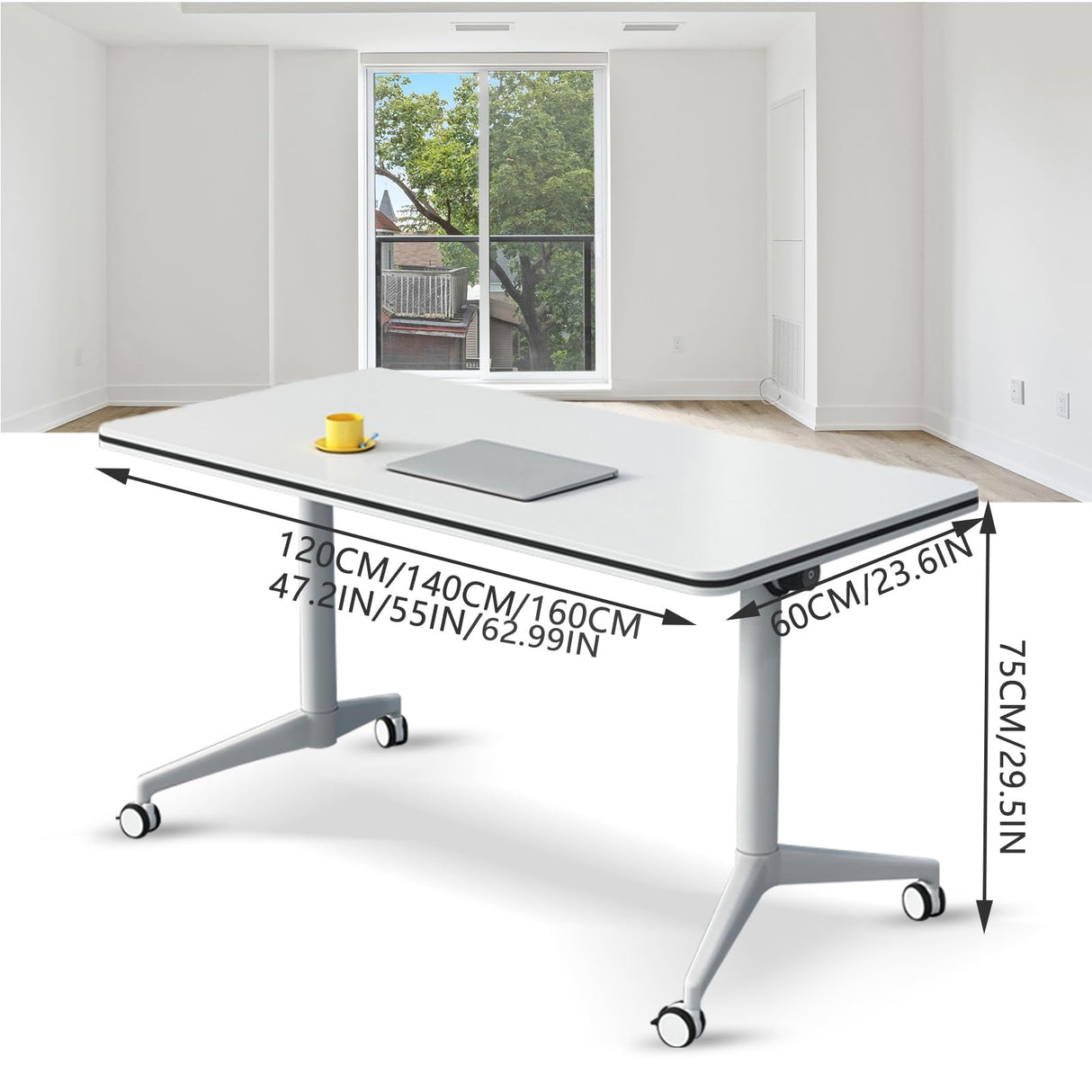 Ptosziav Conference Room Table Set of 4, Folding Conference Table Flip Top Mobile Training Table, Office Foldable Meeting Table Seminar Table Conference Room Tables with Wheels (140x60x75cm) Ptosziav