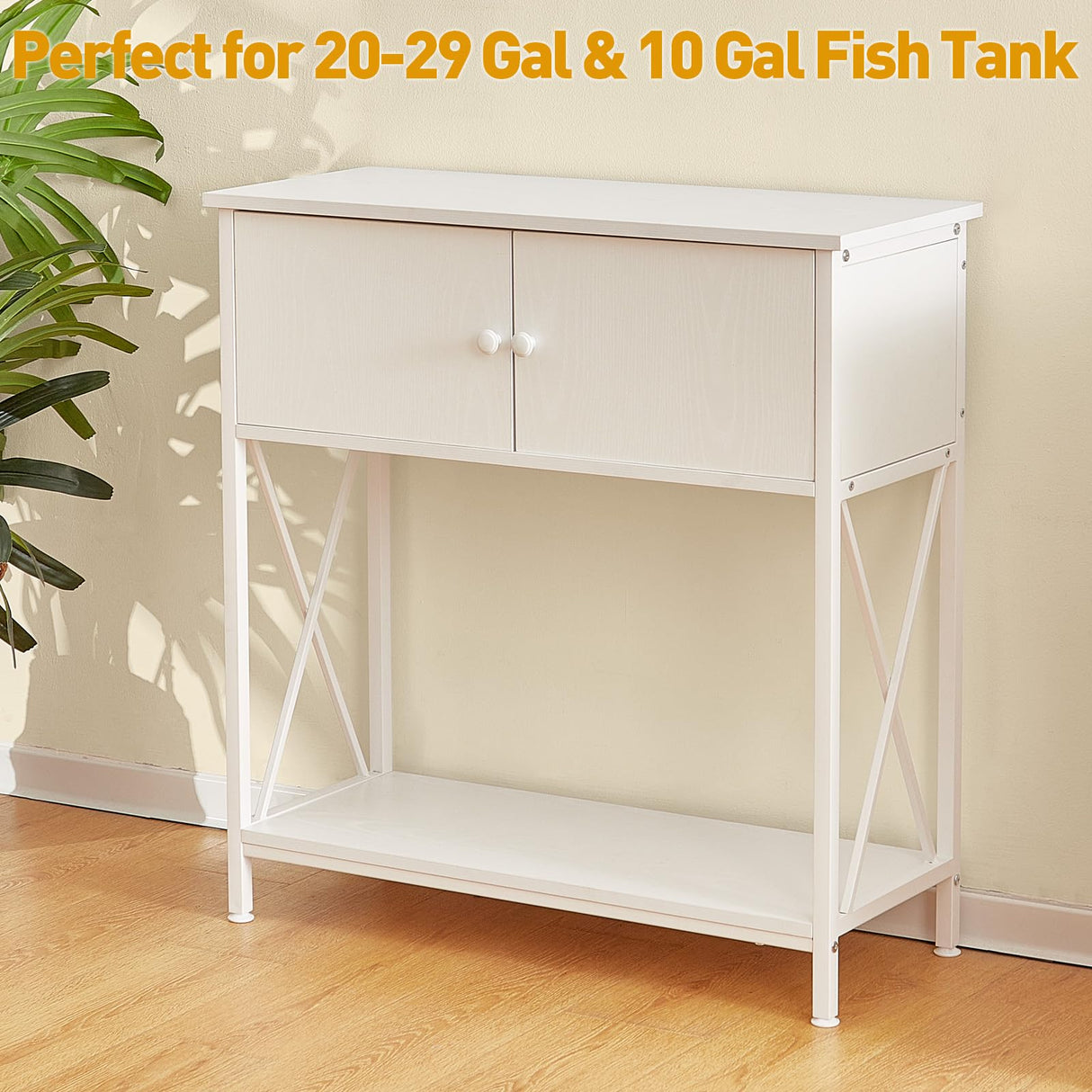 LAQUAL 20-29 Gallon Aquarium Stand with Cabinet, 20 Gallon Long Fish Tank Stand with 31''L * 12''W Tabletop, Double Heavy Metal Stand with Stable Structure, Adjustable Table Feet - White LAQUAL