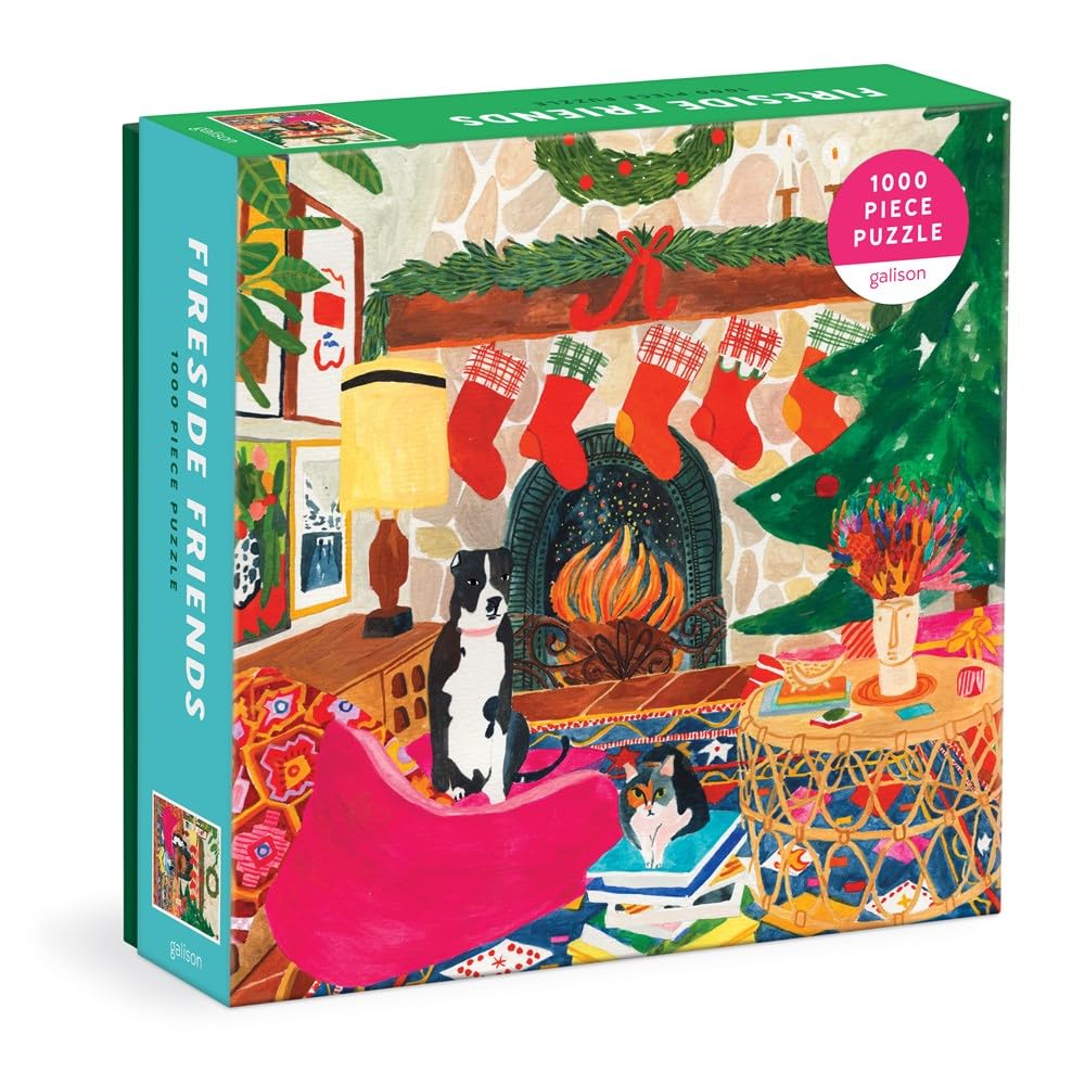 Galison Fireside Friends 1000 Piece Puzzle in Square Box from Galison - Holiday Puzzle for Adults with Beautiful Artwork, Thick and Sturdy Pieces, Makes a Wonderful Gift! Galison