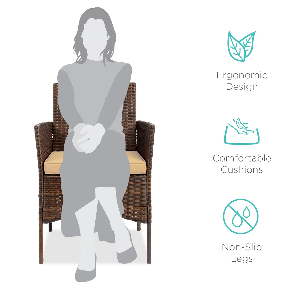 Best Choice Products 3-Piece Outdoor Wicker Conversation Bistro Set, Space Saving Patio Furniture for Garden w/Side Table - Brown/Tan Best Choice Products