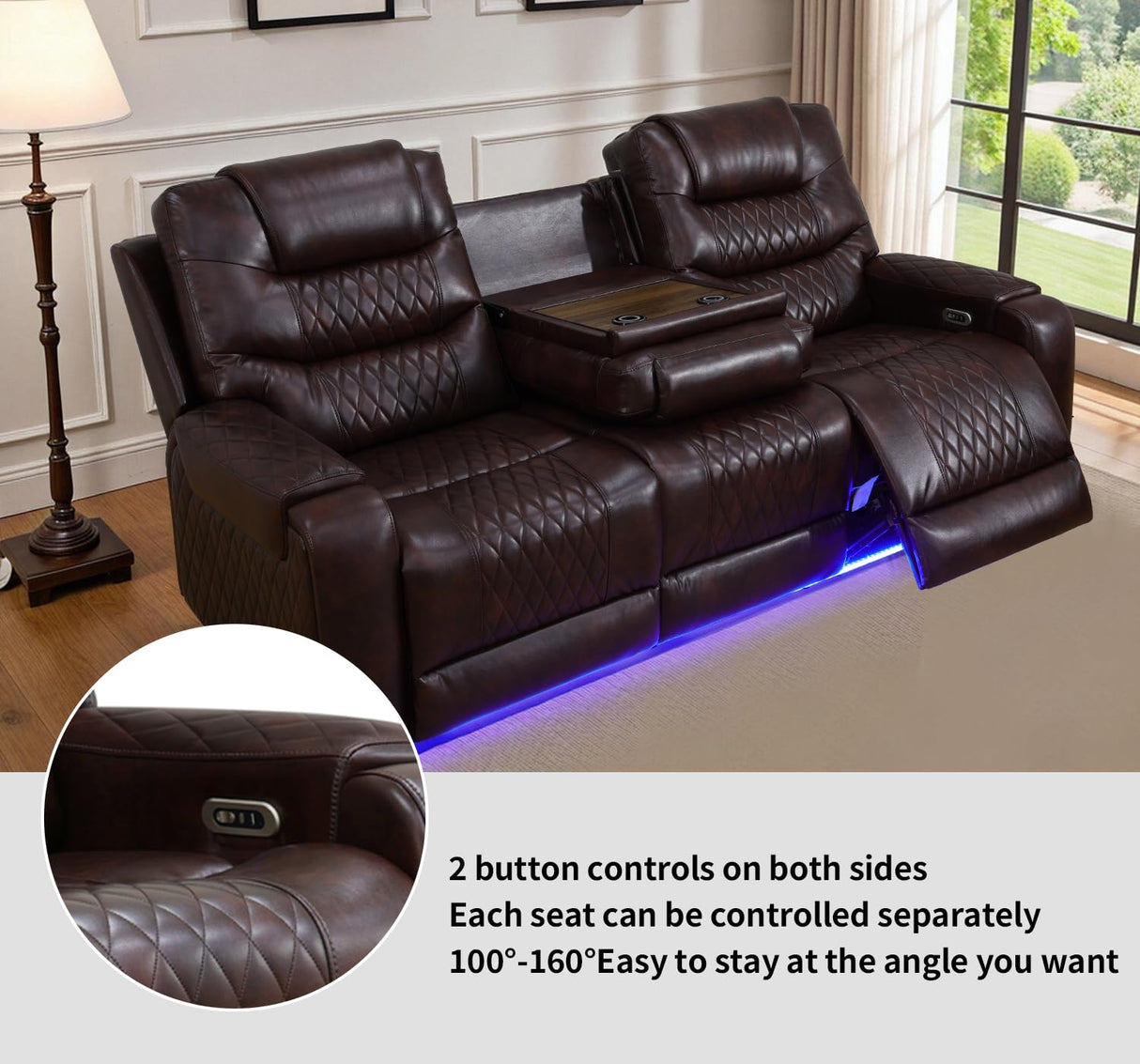 Caberryne Power Recliner Sofa for Living Room Furniture Set,Leather Reclining Sofa and Loveseat with Storage Space/Cup Holders/Charging for Home Theater(Wine Red) Caberryne