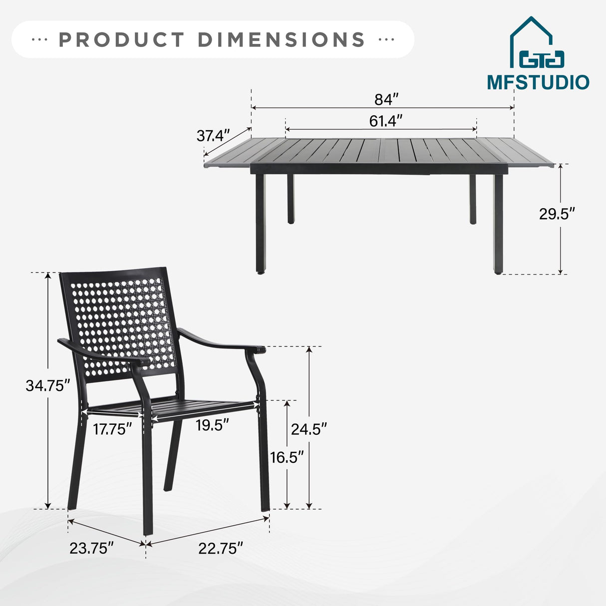 MFSTUDIO Patio Dining Set for 6, Outdoor Dining Set with Expandable Table, 7 Piece Metal Patio Table and Chairs Set, Outdoor Patio Furniture Set for Deck Backyard Poolside Garden MFSTUDIO