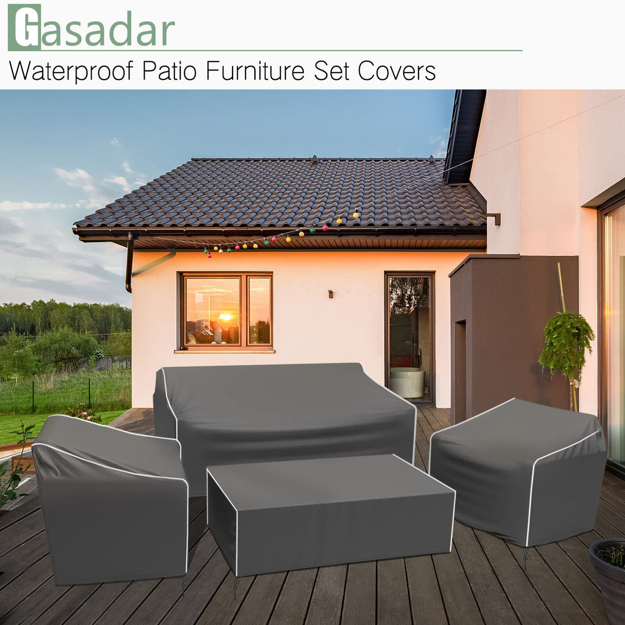 Gasadar Patio Furniture Covers, 4-Piece Outdoor Furniture Cover Waterproof for Patio Loveseat, Chair and Coffee Table, 600D Heavy Duty, Grey Gasadar