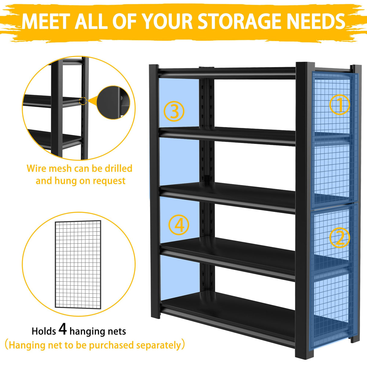 WOZBUD 3000LBS Heavy Duty Garage Shelving Units and Storage, 5 Adjustable Levels, 48″W Metal Shelving for Garage, 72″H Standing Shelf Units, Storage Rack for Garage Organization, 3Pack WOZBUD