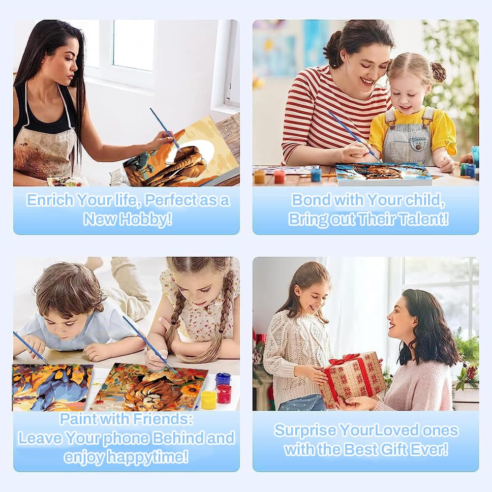 4 Pack Framed Paint by Numbers Kit for Adults 12x12inch-Animals Paint by Numbers Kit with Framed, DIY Painting by Number with Canvas Oil Painting for Gift Home Wall Decor (30x30cm, without Easel) ajepon