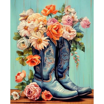 Yezavesu Cowboy Boots Paint by Numbers Kit for Adults Beginner, Flower Adult Paint by Number Kits on Canvas Without Frame, DIY Acrylic Painting by Numbers for Home Wall Decor Gift 16x20 Inch