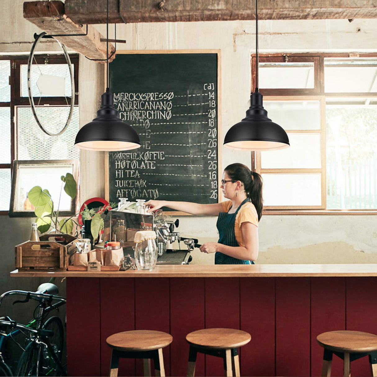 LOEHINLE Pendant Lighting Vintage Industrial Fixtures, Black Metal Farmhouse Lights, Ceiling Lamp for Kitchen Home Island Dining Room Bedroom, 11.4 inches LOEHINLE