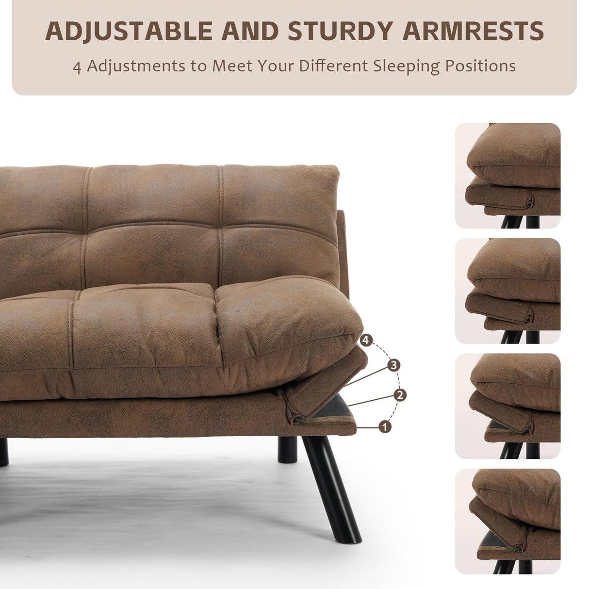 SoarFlash 67 Inch Futon Double Sofa Bed, 2 in 1 Velvet Loveseat with Adjustable Backrest Memory Foam Sofa for Living Room Bedroom Office Apartment Compact Couch(Brown) SoarFlash